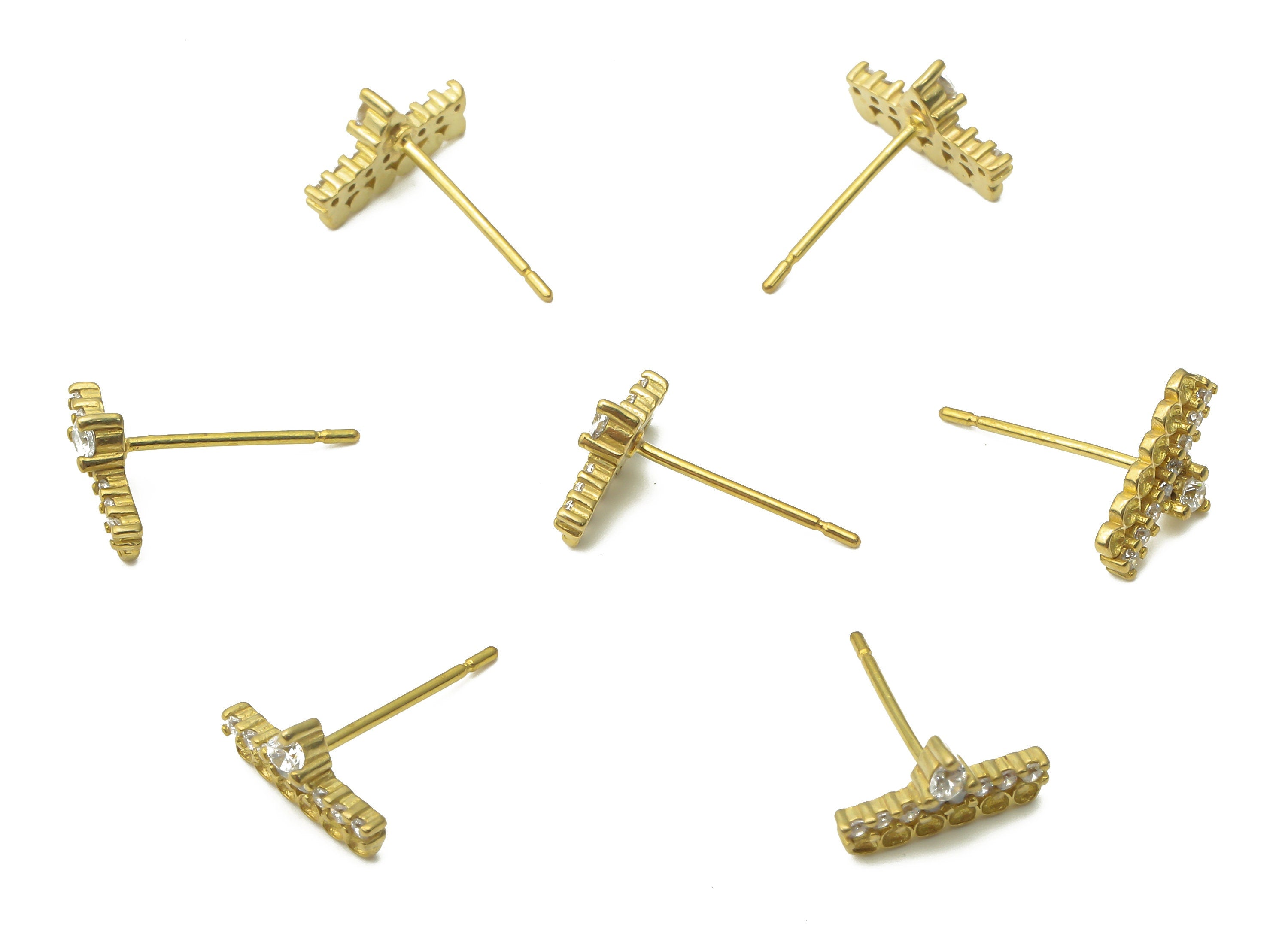 Brass Earring Stud - Raw Brass Earring Stud With Zircon - Brass Earring Post - Earring Studs - Earring Post - 10.38x5.87x1.46mm- PP7720 - DOMEDBAZAAR