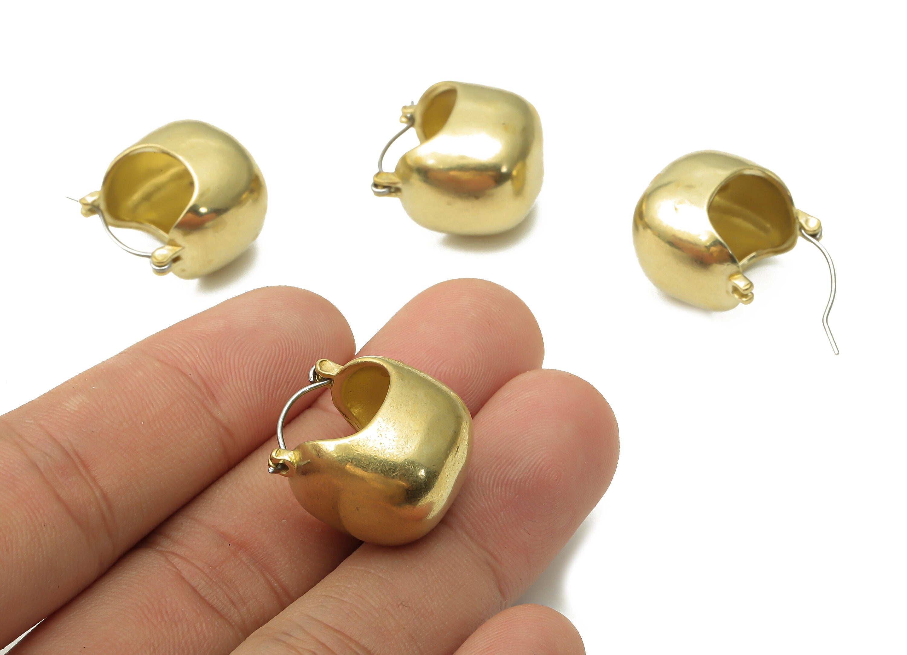 Brass Earrings Clasps - Raw Brass Basket Bag Earrings - Stainless Steel Stud - Raw Brass Clasps - 20.4x19.1x1.15mm - PP7725 - DOMEDBAZAAR