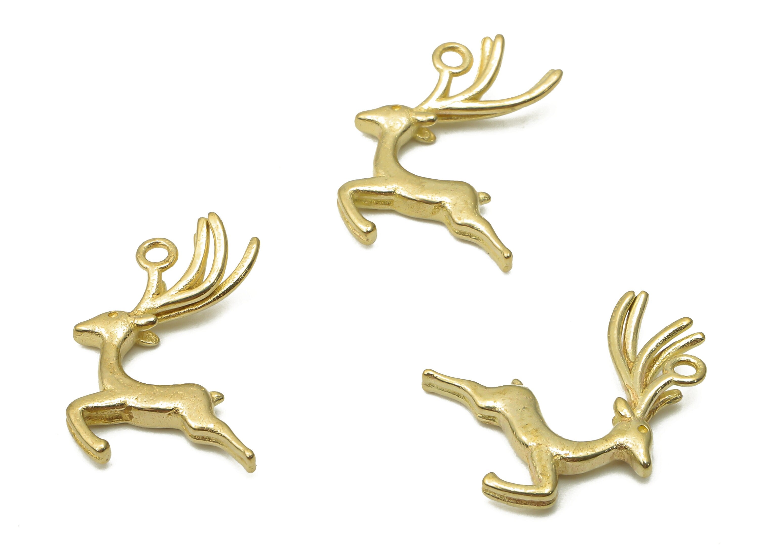 Brass Deer Earrings Charms - Raw Brass Deer Earring Charm - Brass Deer Pendant - Brass Deer Earring - 17.73x10.87x2.2mm - PP7728 - DOMEDBAZAAR