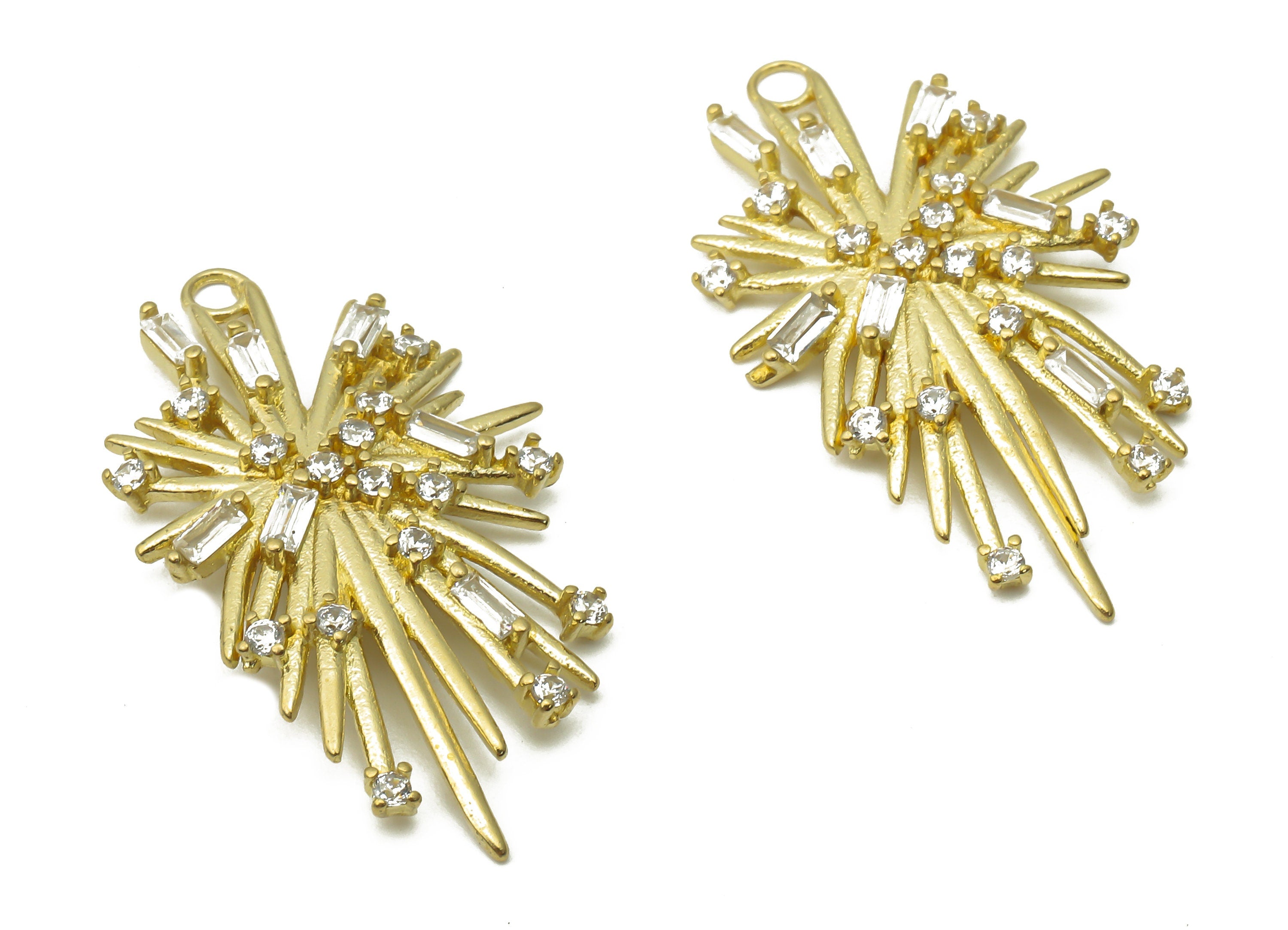 Brass Earrings Charms - Raw Brass Spikes Sun Burst Earring With Zircon - Brass Sun Burst Pendant - 30.67x17.55x2.18mm - PP7741 - DOMEDBAZAAR