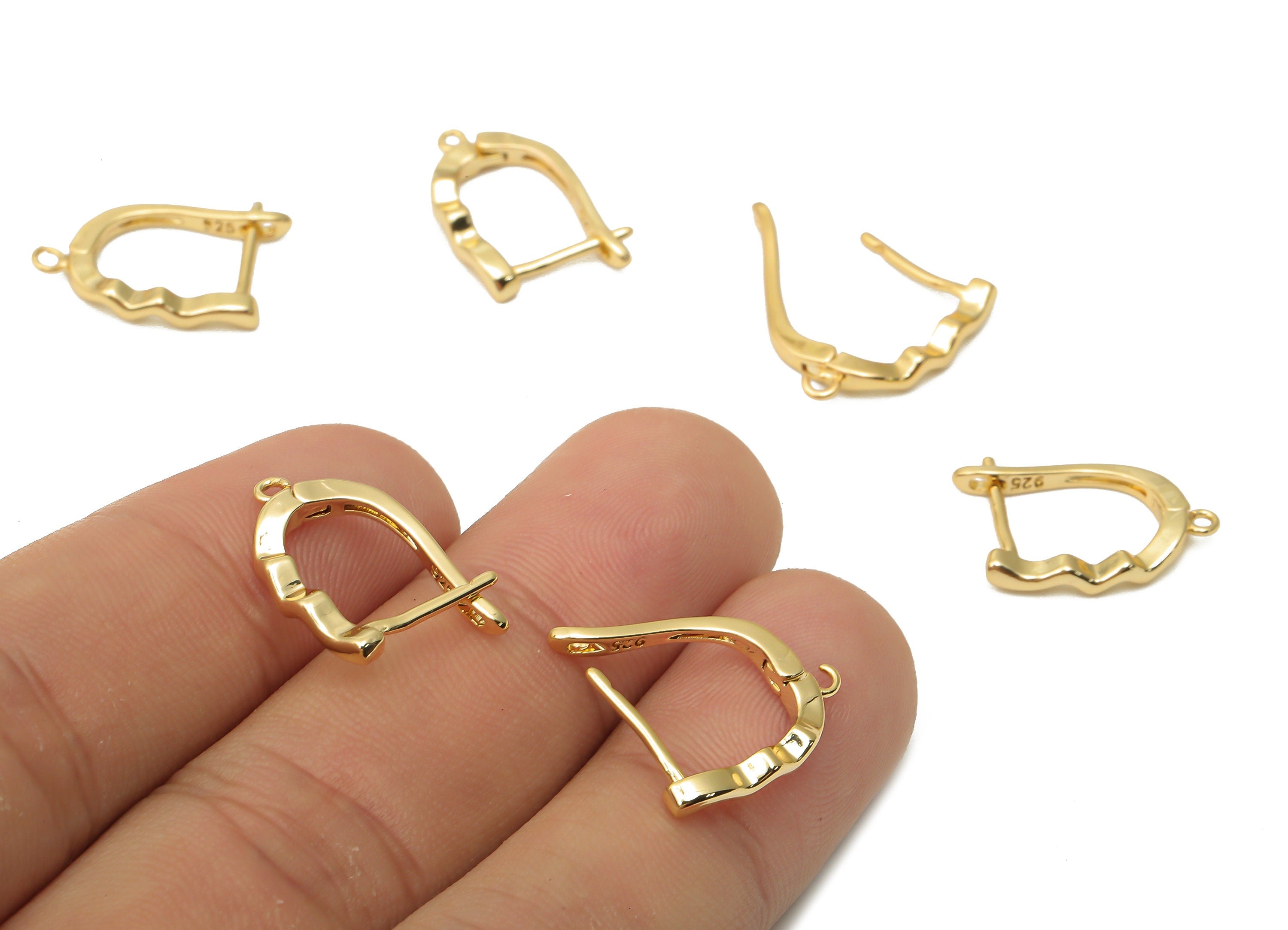 Brass Earrings Clasps With Loop - Huggie Hoop Horsehoe Earring - Wave Earring Clasps - 18K Real Gold Plated - 17.07X11.98X1.9mm - RGP4798 - DOMEDBAZAAR