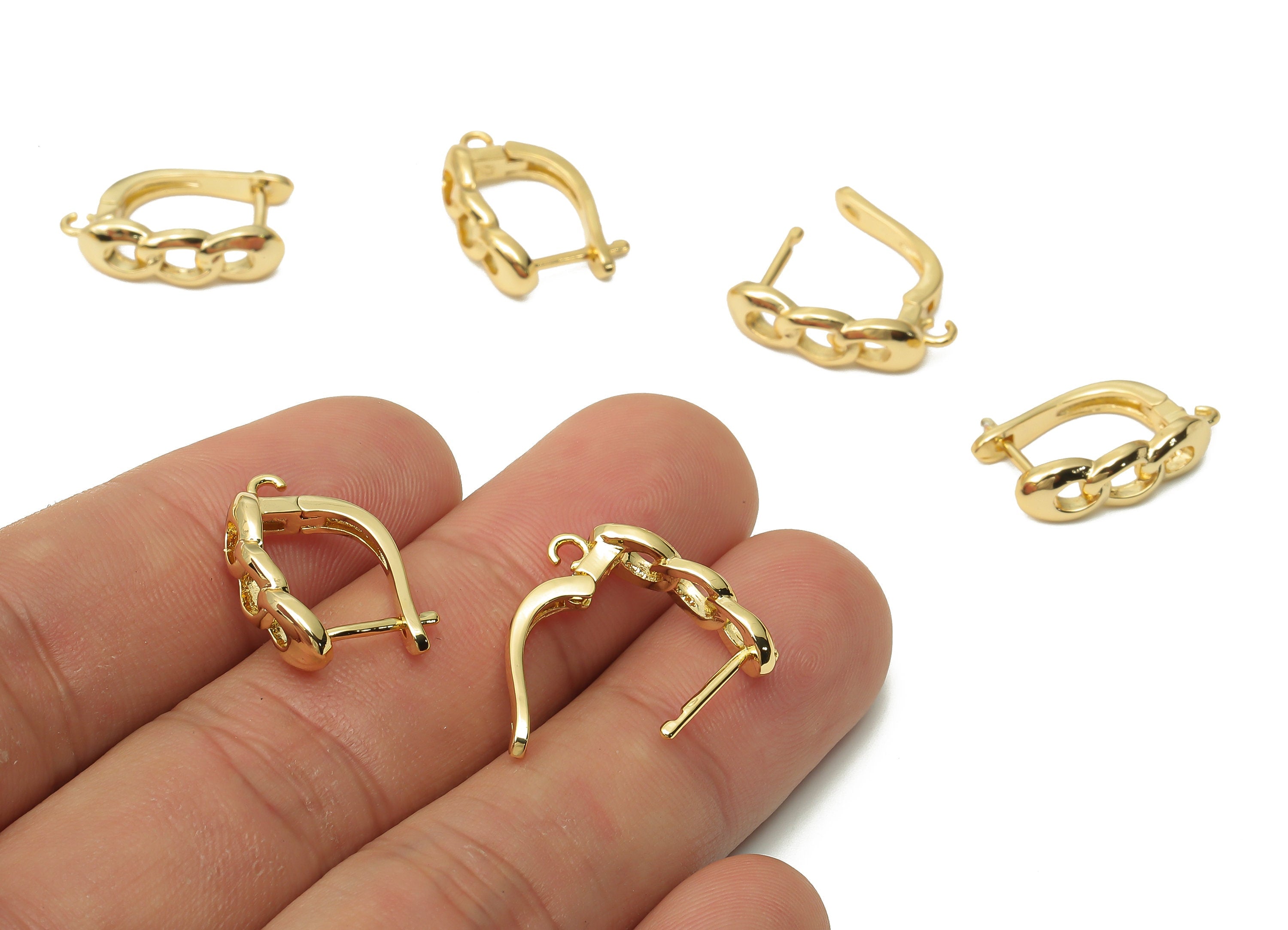Brass Curb Chain Earring Hoop - Brass Clasps Earring With Loop - Brass Chain Clasps - 18K Real Gold Plated - 19.06x12.8x1.84mm - RGP4800 - DOMEDBAZAAR