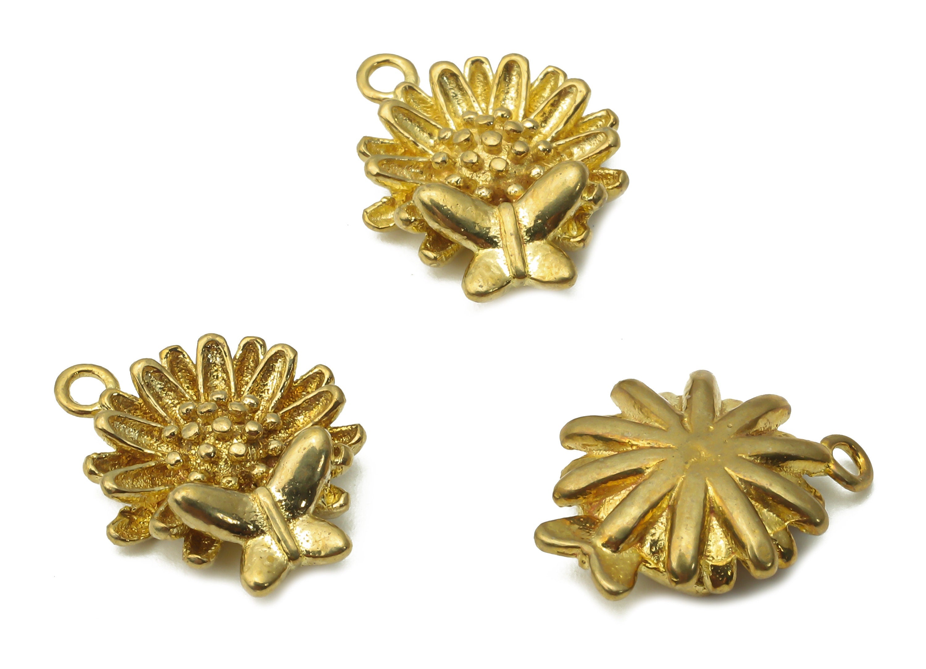 Brass Flower Earring Charm - Raw Brass Waterlily Butterfly Earring - Brass Waterlily Pendant - Lotus Necklace - 15.1x11.6x3.5mm - PP7750 - DOMEDBAZAAR
