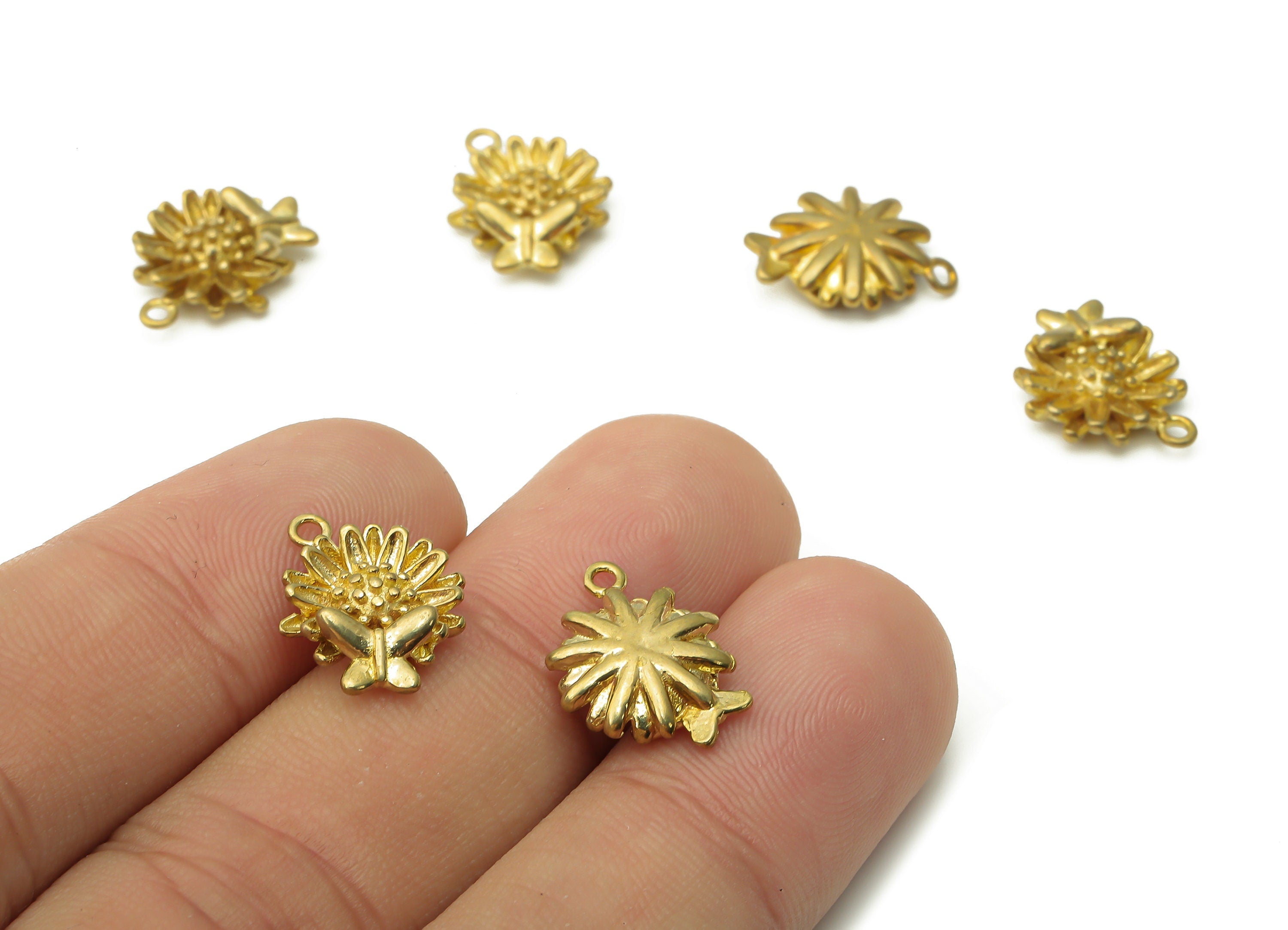 Brass Flower Earring Charm - Raw Brass Waterlily Butterfly Earring - Brass Waterlily Pendant - Lotus Necklace - 15.1x11.6x3.5mm - PP7750 - DOMEDBAZAAR