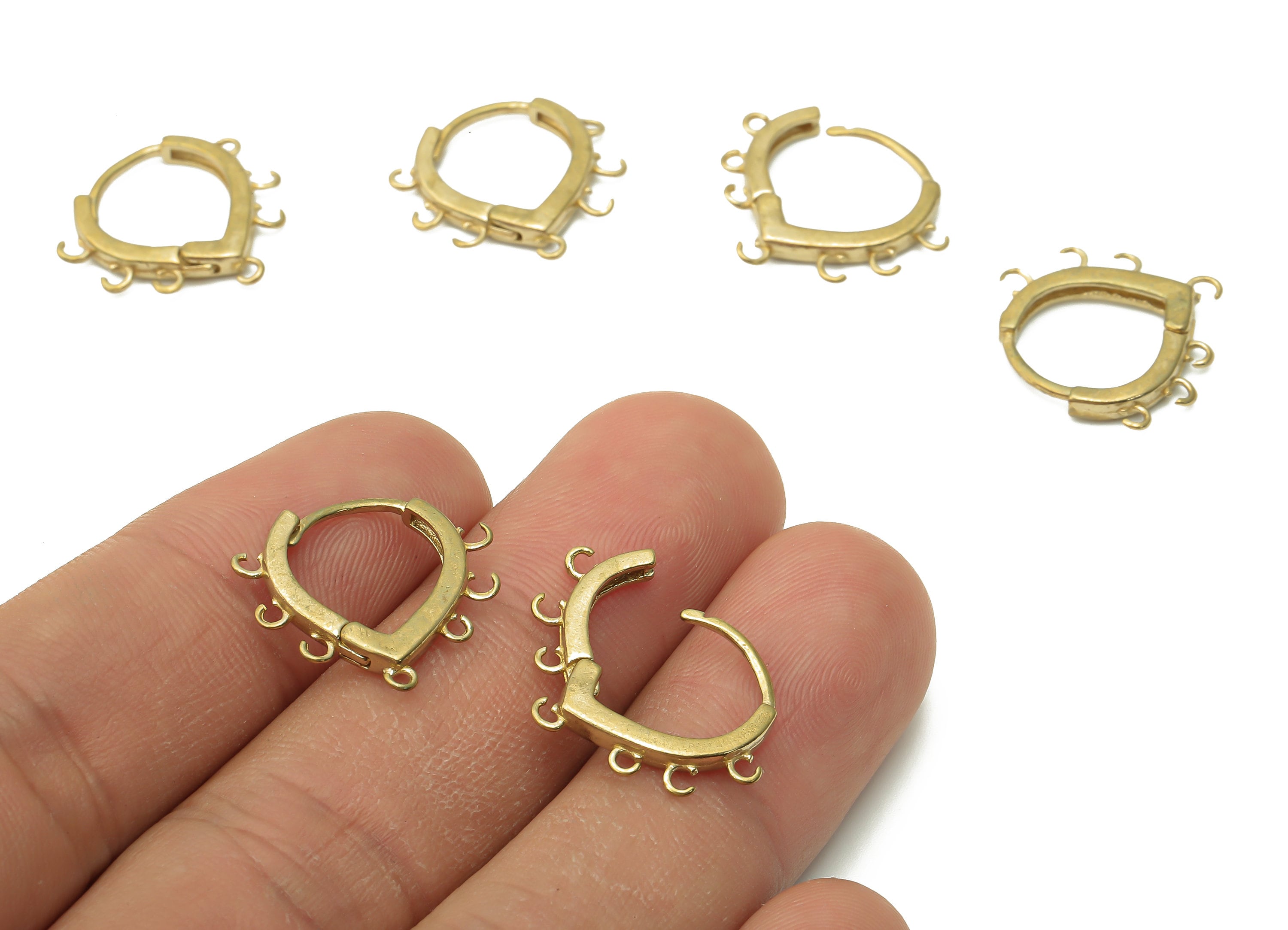 Brass Drop Hoops Earring Connector - Raw Brass Teardrop Hoop Earring With Loop - Brass Huggie Clasps With 7 Loops - 18.2x17.1x2.5mm - PP7763 - DOMEDBAZAAR