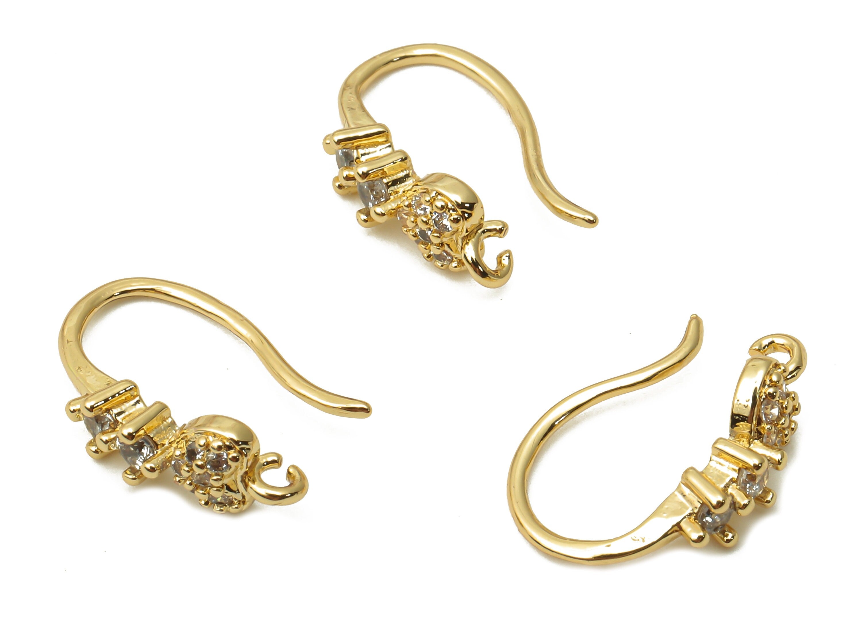 Brass Earrings Wires With Zircon - Hook Earrings With Loop - Brass Ear Wires - 18K Real Gold Plated Brass - 14.35x8.9x2.6mm - RGP4802 - DOMEDBAZAAR