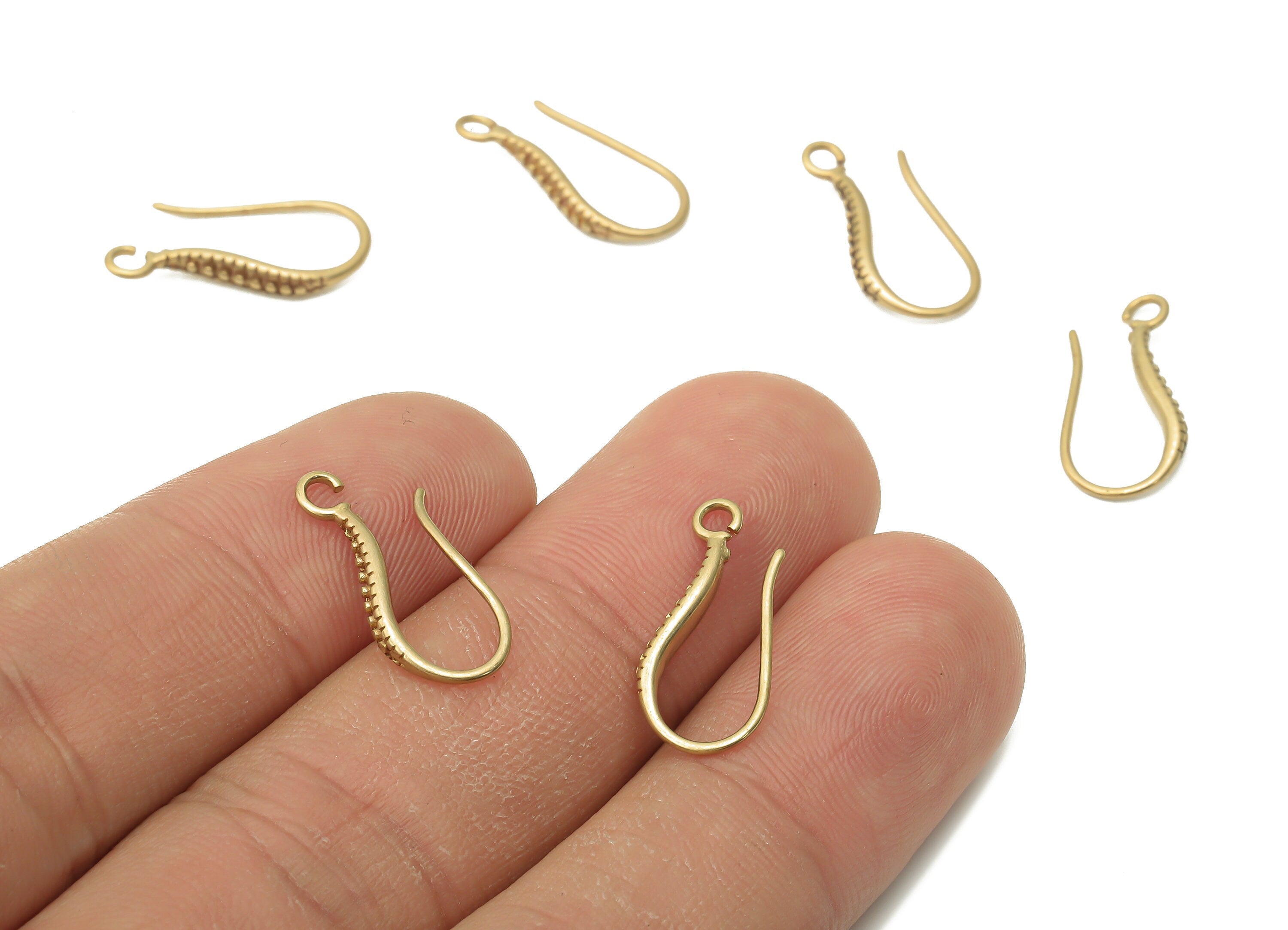Brass Earrings Wires- Raw Brass Curled Long Bean Textured Earring Hooks - Earring Wire - Brass Earring Hook - 17.43x8.32x2.44mm - PP7772 - DOMEDBAZAAR