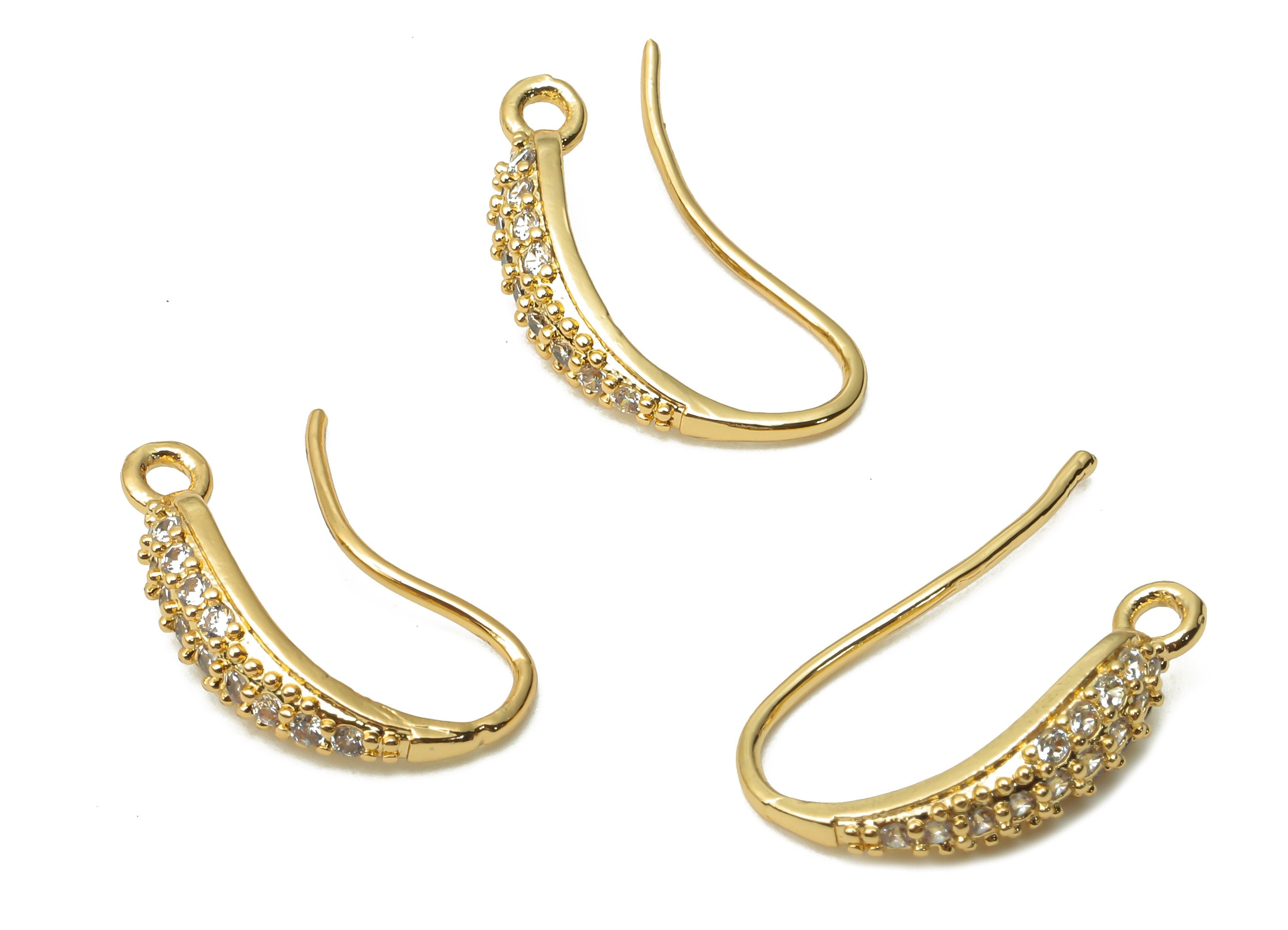 Brass Earrings Wires With Zircon - Gold Plated Ear Wire - Earrings Hook With Loop - 18K Real Gold Plated - 15.94x10.87x2.3mm - RGP4804 - DOMEDBAZAAR