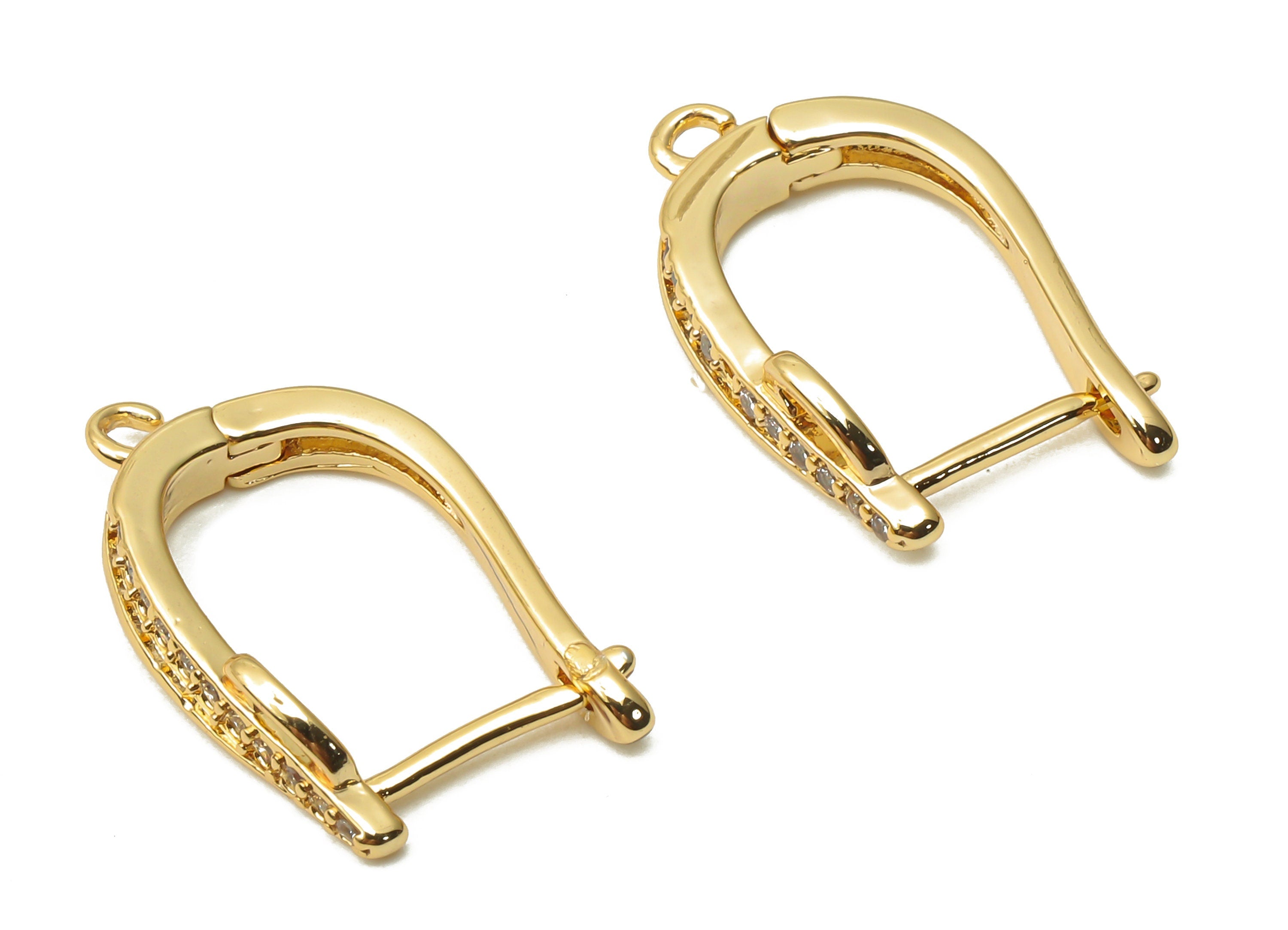 Brass Clasps Earrings With Zircon - Gold Plated Brass Hoop Earring With Loop - 18K Real Gold Plated Brass - 17.78x11.9x1.94mm - RGP4806 - DOMEDBAZAAR