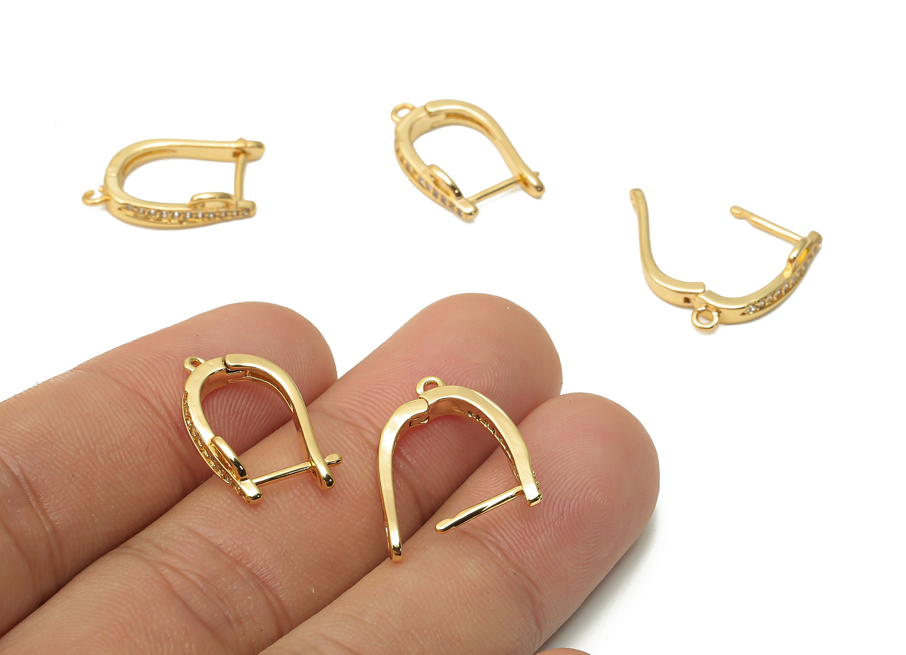 Brass Clasps Earrings With Zircon - Gold Plated Brass Hoop Earring With Loop - 18K Real Gold Plated Brass - 17.78x11.9x1.94mm - RGP4806 - DOMEDBAZAAR