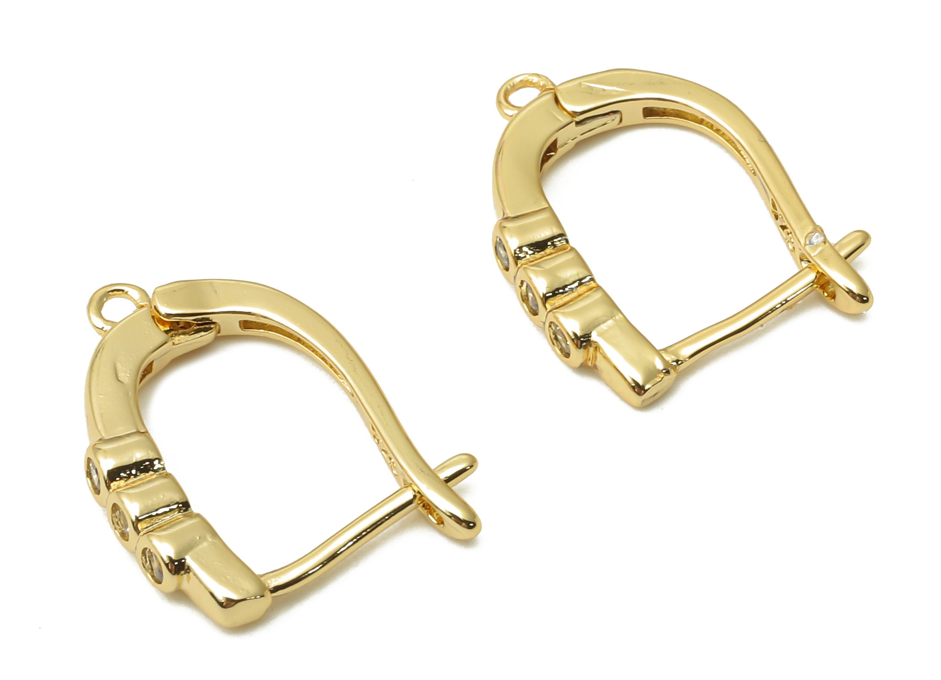Brass Earrings Clasps With Zircon - Earring Hoop With Loop - Brass clasps Earring - 18K Real Gold Plated - 16.77x13.62x2.54mm - RGP4808 - DOMEDBAZAAR