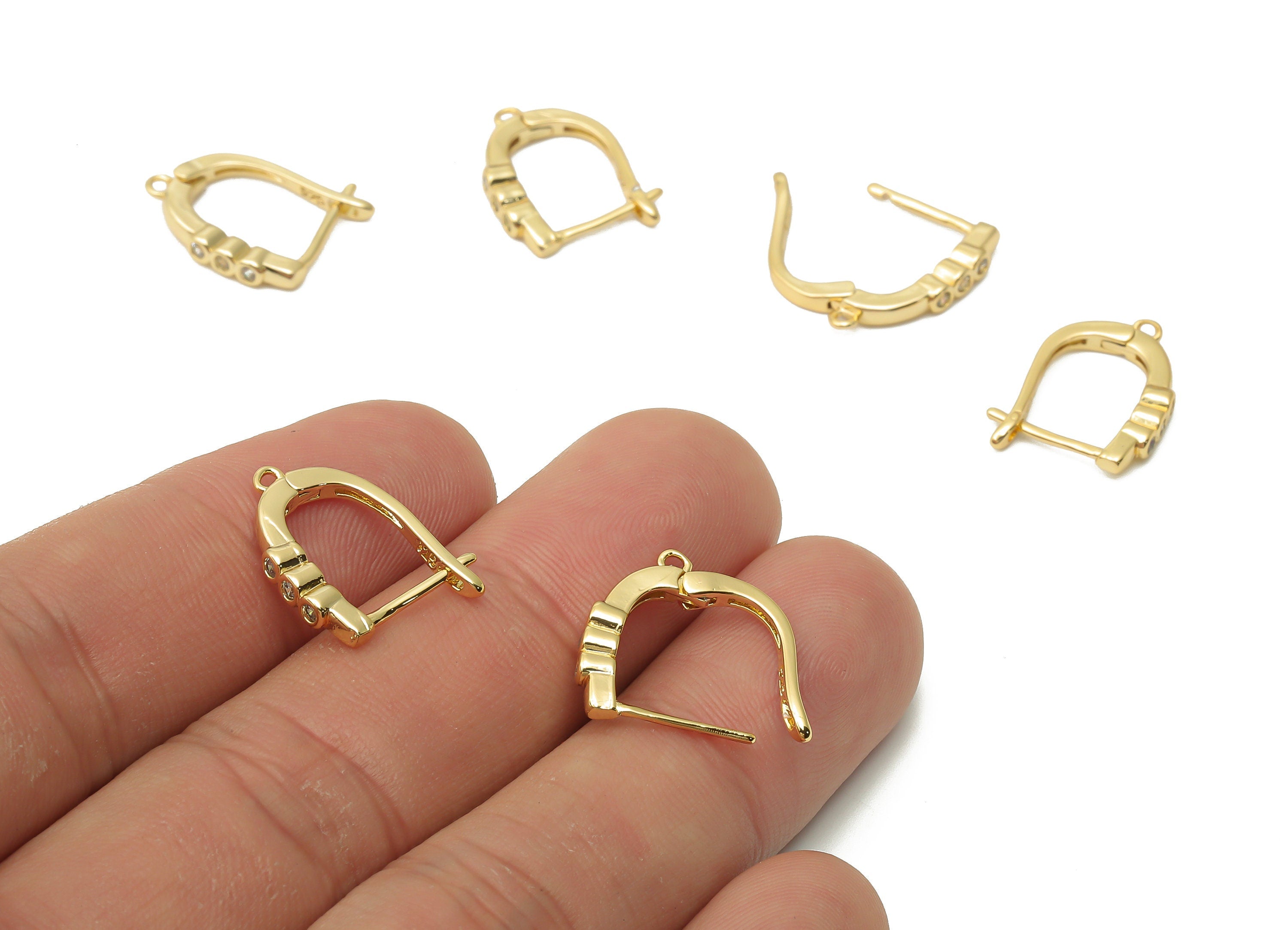 Brass Earrings Clasps With Zircon - Earring Hoop With Loop - Brass clasps Earring - 18K Real Gold Plated - 16.77x13.62x2.54mm - RGP4808 - DOMEDBAZAAR