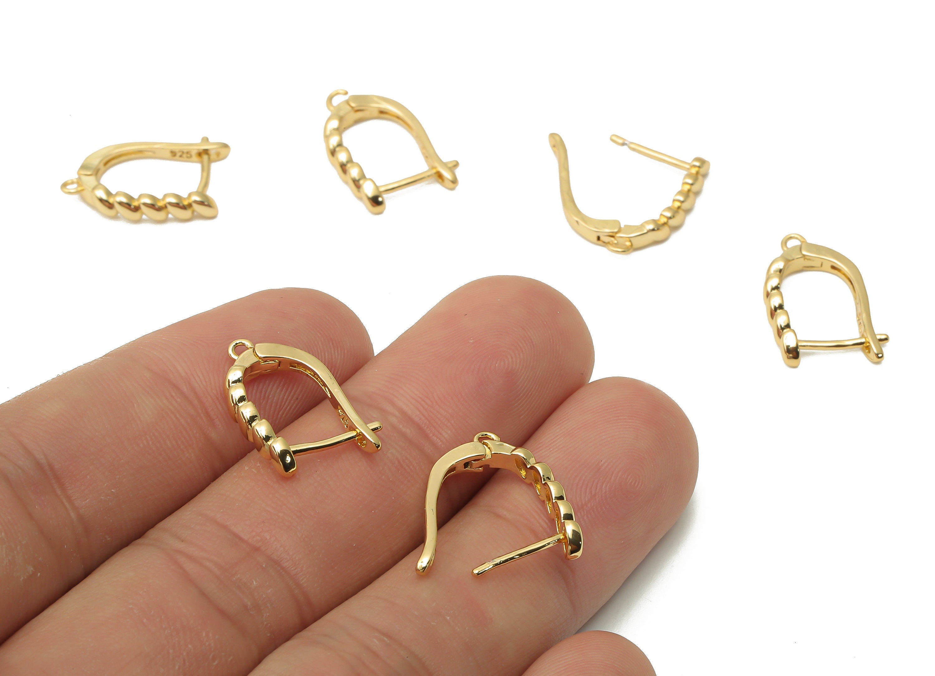 Brass Long Bean Earring Clasps - Brass Hole Earring With loop- Gold Plated Earring - 18K Real Gold Plated - 18.55x12.25x1.53mm -RGP4809 - DOMEDBAZAAR