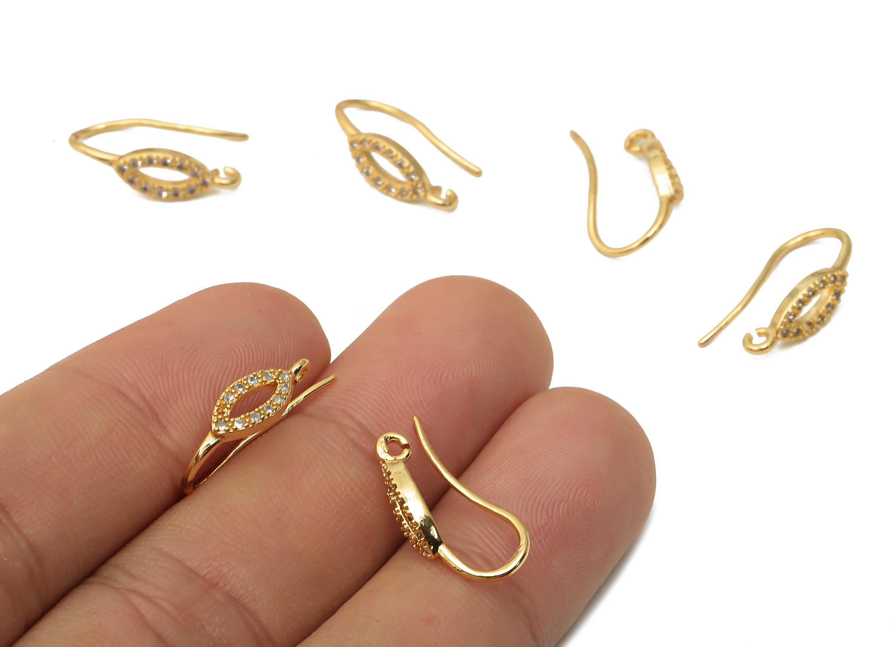 Brass Earrings Hook With Zircon - Brass Hoop Wire With Loop - Marquies Earring - 18K Real Gold Plated Brass - 18.8x9.5x2.11mm - RGP4810 - DOMEDBAZAAR