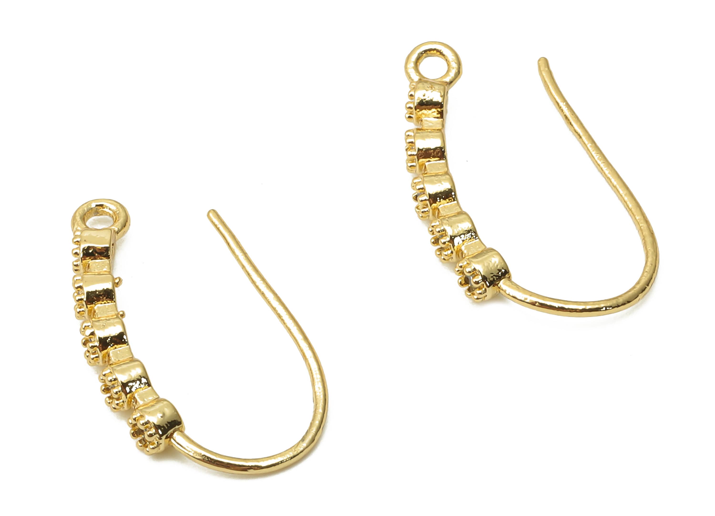 Brass Ball Earrings Wire With Zircon - Ear Wires With Loop - Earrings Long Beans Hook - 18K Real Gold Plated - 20.05x10.51x2mm - RGP4811 - DOMEDBAZAAR