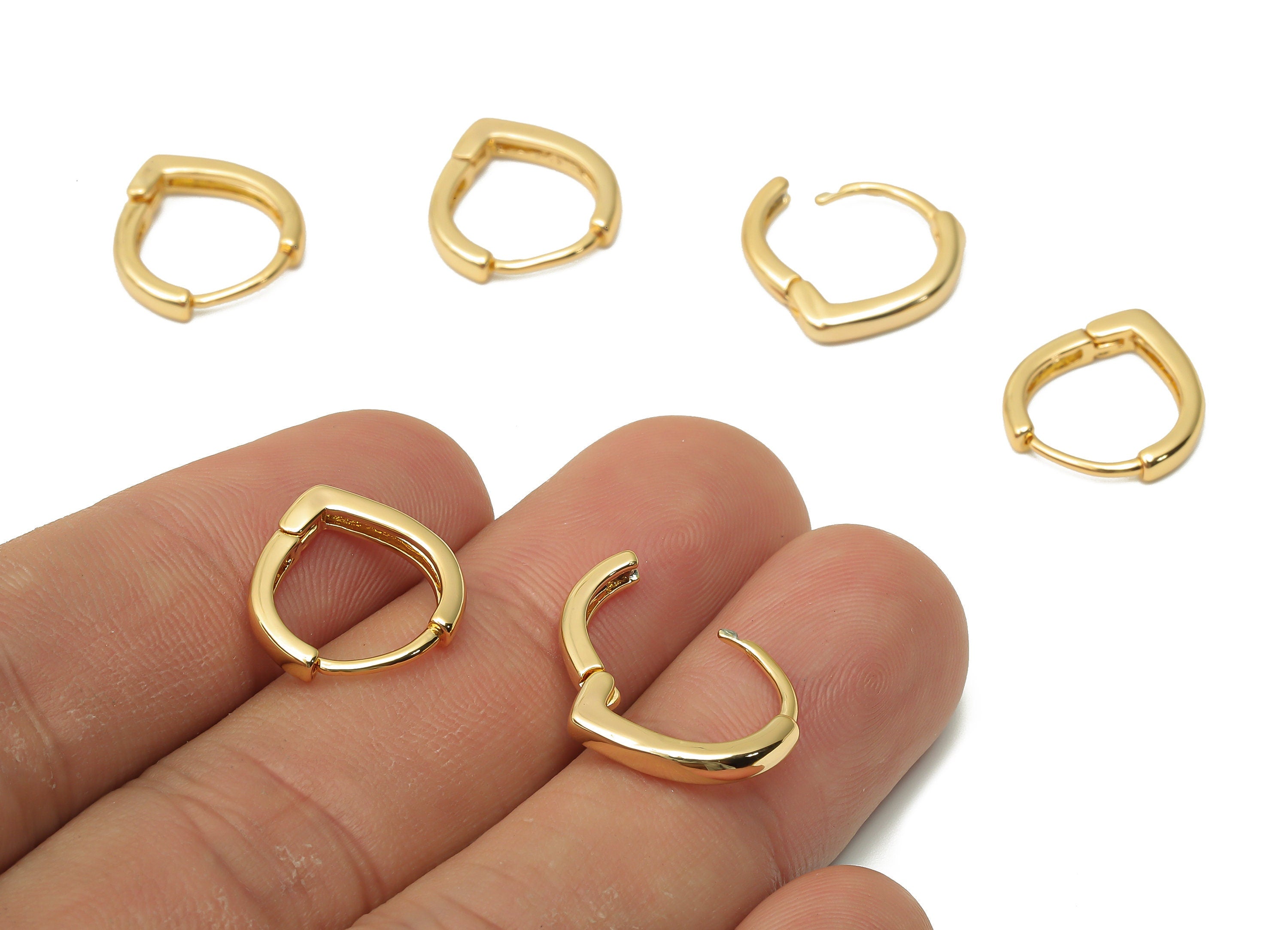 Brass Drop Earrings Hoops - Huggie Hoop Drop Earrings - Brass Teardrop Clasps - 18K Real Gold Plated Brass - 14.7x14.16x1.74mm - RGP4813 - DOMEDBAZAAR