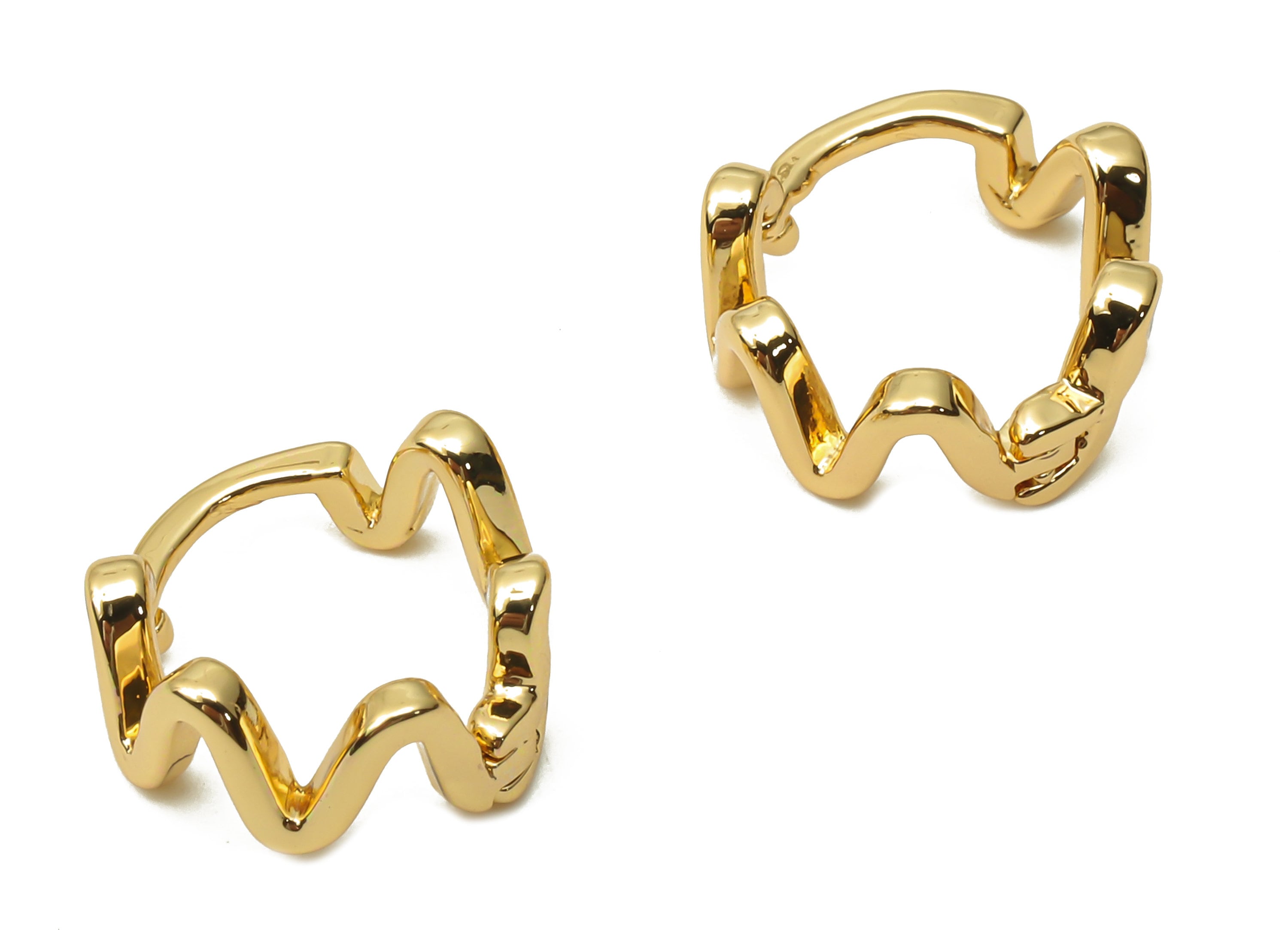 Brass Wave Earrings Clasps - Huggie Hoop Earrings - Brass Ear Wave Clasps - 18K Real Gold Plated Brass - 13.16x10.74x0.43mm - RGP4820 - DOMEDBAZAAR