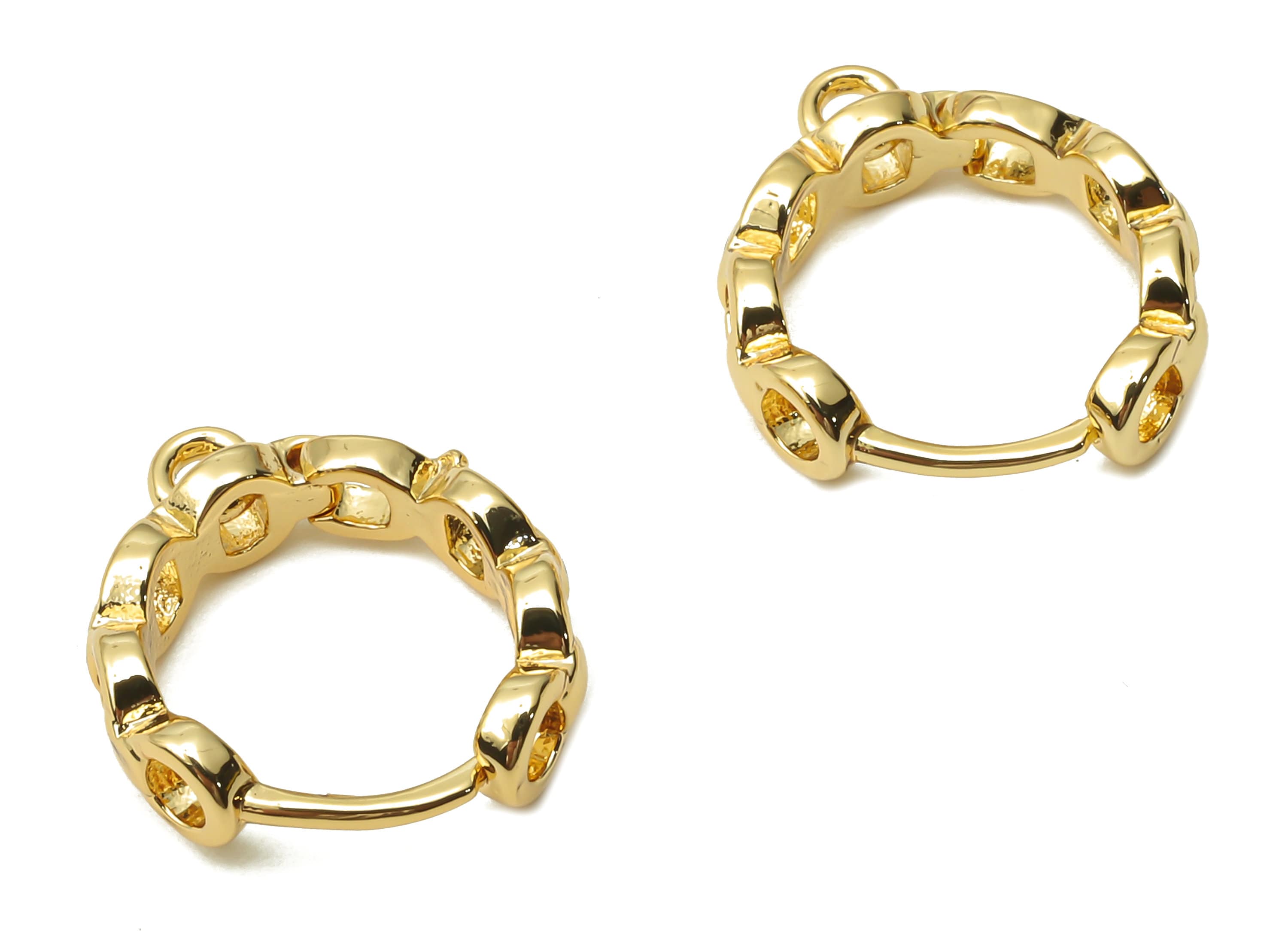 Brass Chain Earrings Clasps - Brass Round Earrings Clasp - Earring Hoop With Loop - 18K Real Gold Plated - 14.48x13.03x1.27mm - RGP4821 - DOMEDBAZAAR
