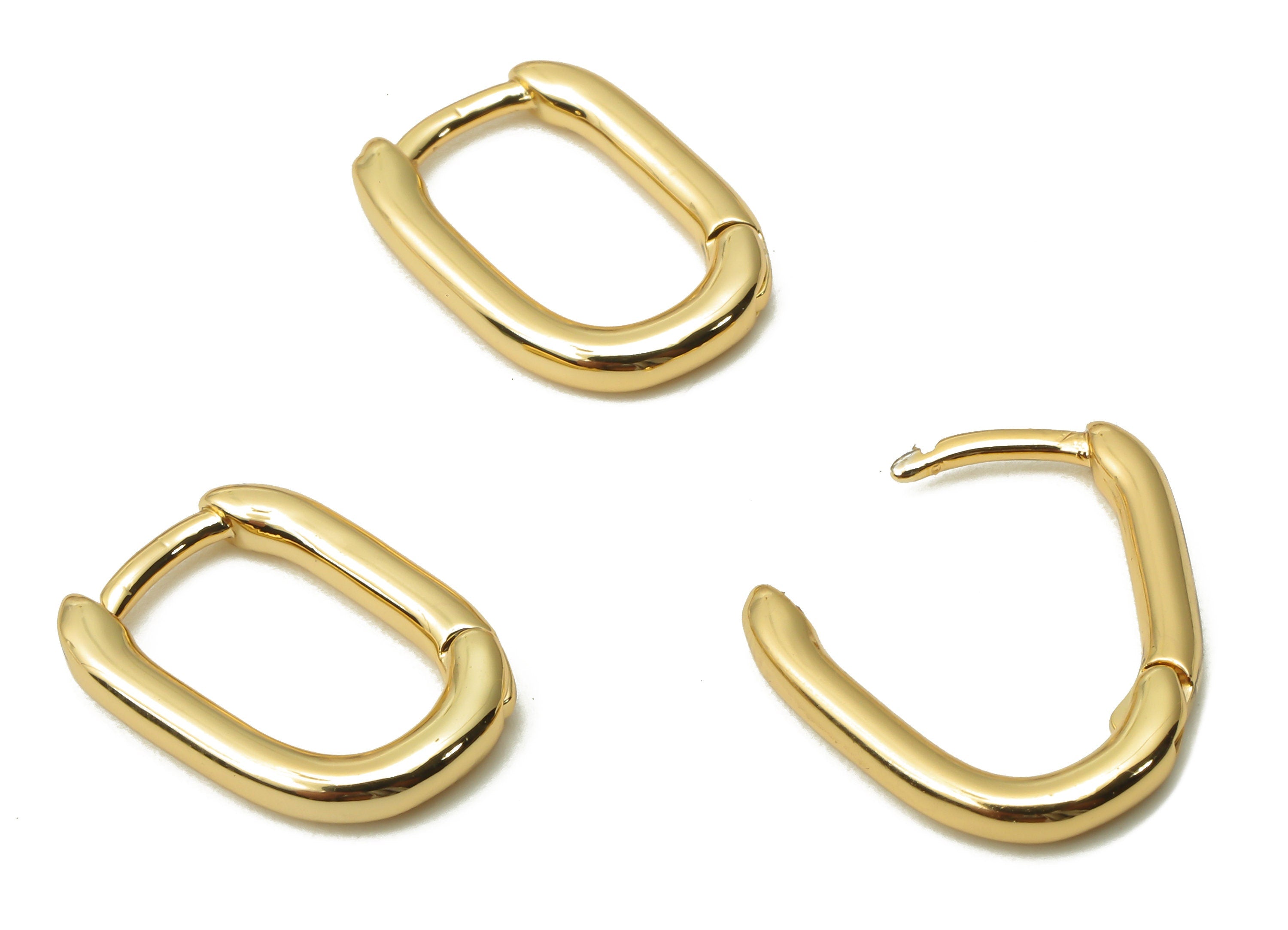 Brass Oval Rectangle Hoop Earrings - Small Huggie Hoop Earrings - Huggie Earrings - 18K Real Gold Plated Brass - 13.9x10x1.85mm - RGP4824 - DOMEDBAZAAR