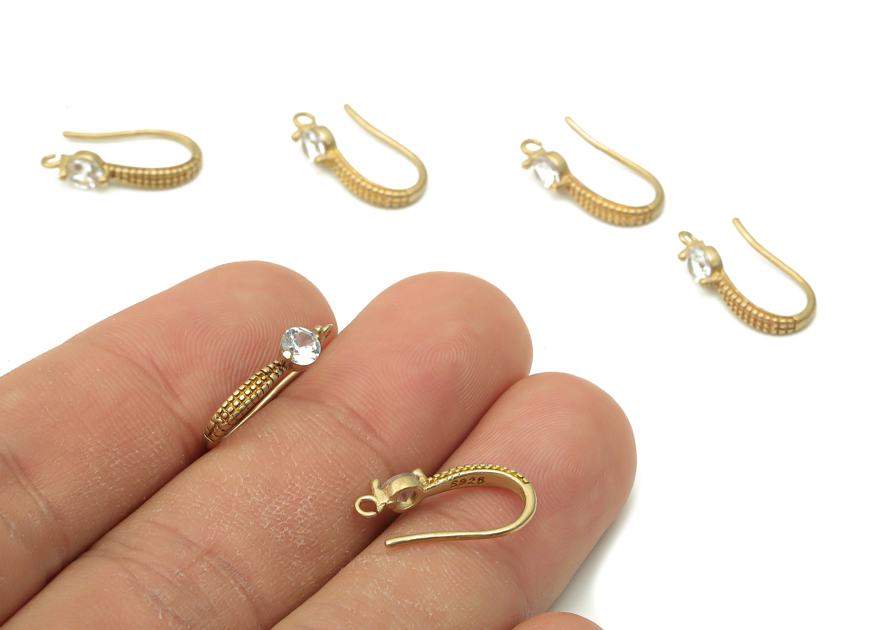 Brass Earrings Wires - Raw Brass Earrings Hooks With Zircon - Brass Earrings Findings - Brass Earrings Charms - 17.05x9.56x2.14mm - PP7780 - DOMEDBAZAAR