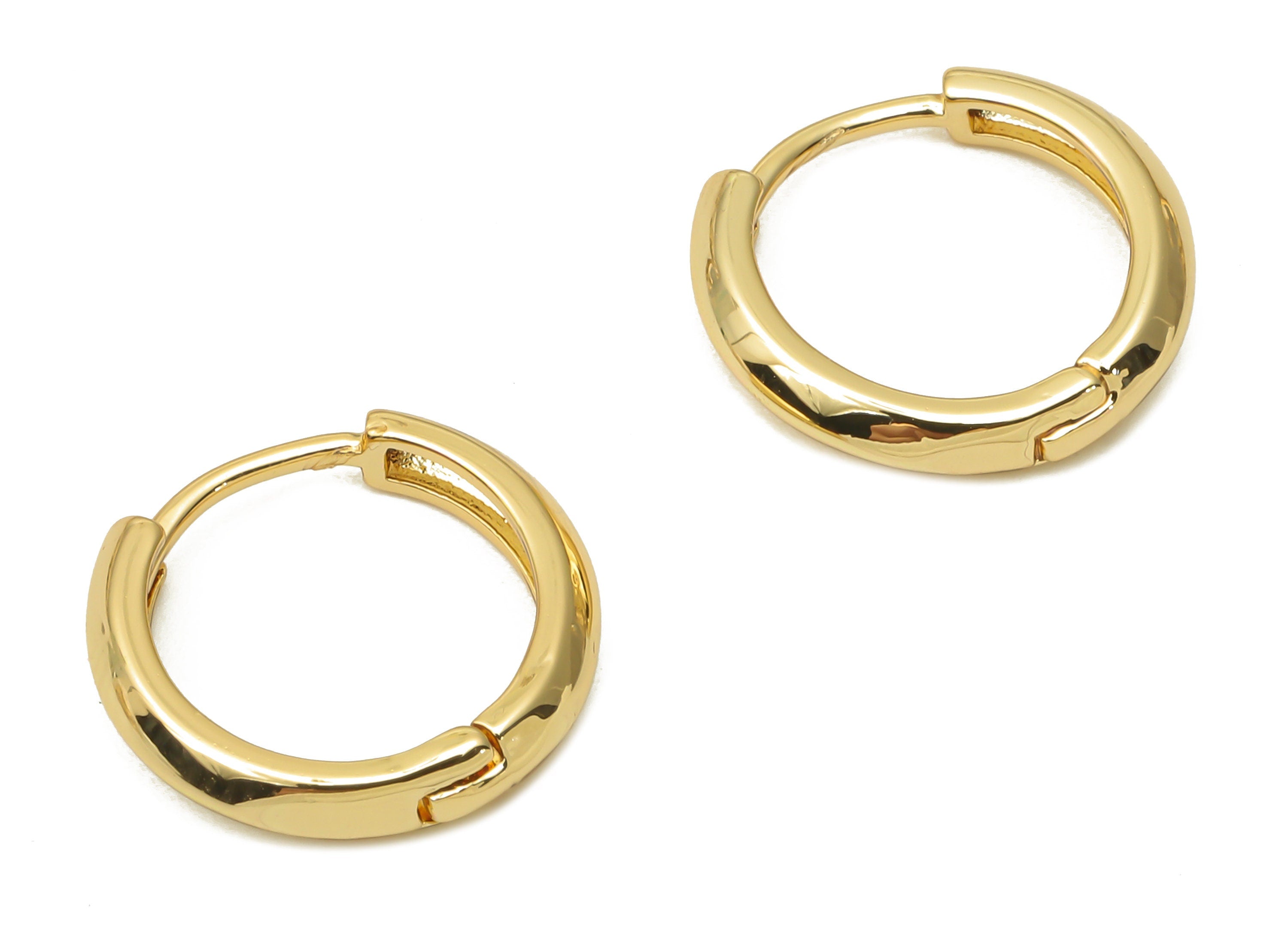 Brass Round Earring Clasps - Brass Huggie Hoop Earring - Round Earring Clasp - 18K Real Gold Plated Brass - 14.32x14.32x1.74mm - RGP4833 - DOMEDBAZAAR