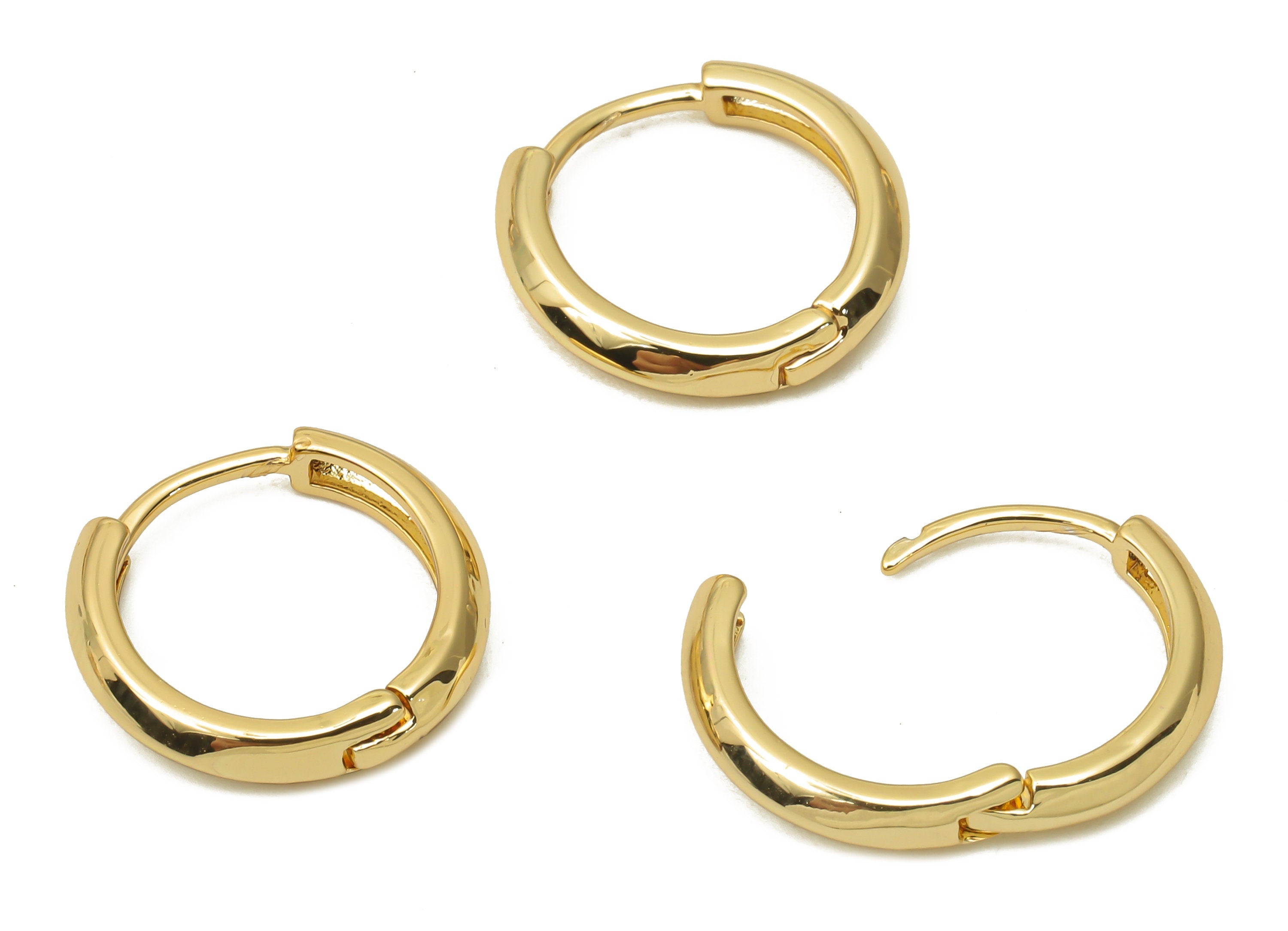 Brass Round Earring Clasps - Brass Huggie Hoop Earring - Round Earring Clasp - 18K Real Gold Plated Brass - 14.32x14.32x1.74mm - RGP4833 - DOMEDBAZAAR