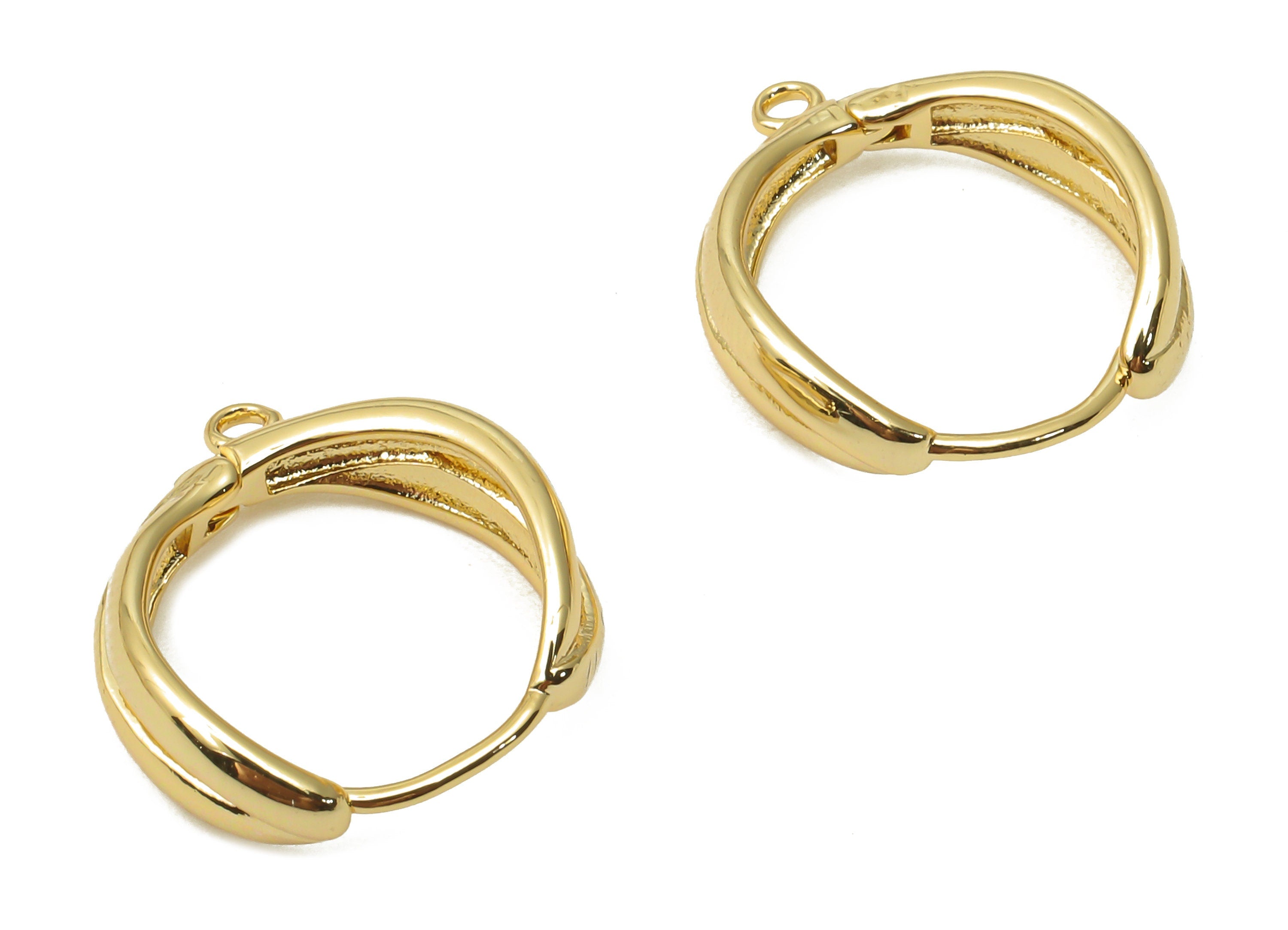 Brass Circle Earrings Clasps - Gold Plated Round Huggie Hoop Earring With Loop - 18K Real Gold Plated Brass - 16.37x15.4x1.48mm - RGP4835 - DOMEDBAZAAR