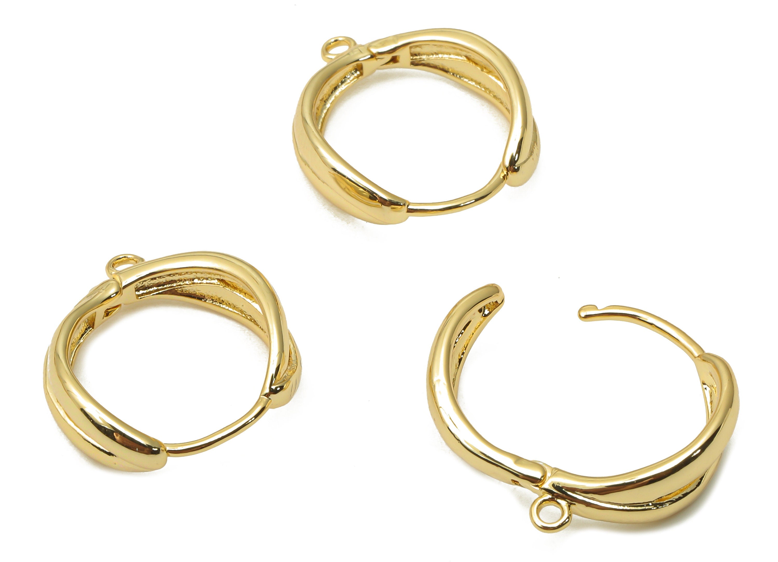 Brass Circle Earrings Clasps - Gold Plated Round Huggie Hoop Earring With Loop - 18K Real Gold Plated Brass - 16.37x15.4x1.48mm - RGP4835 - DOMEDBAZAAR