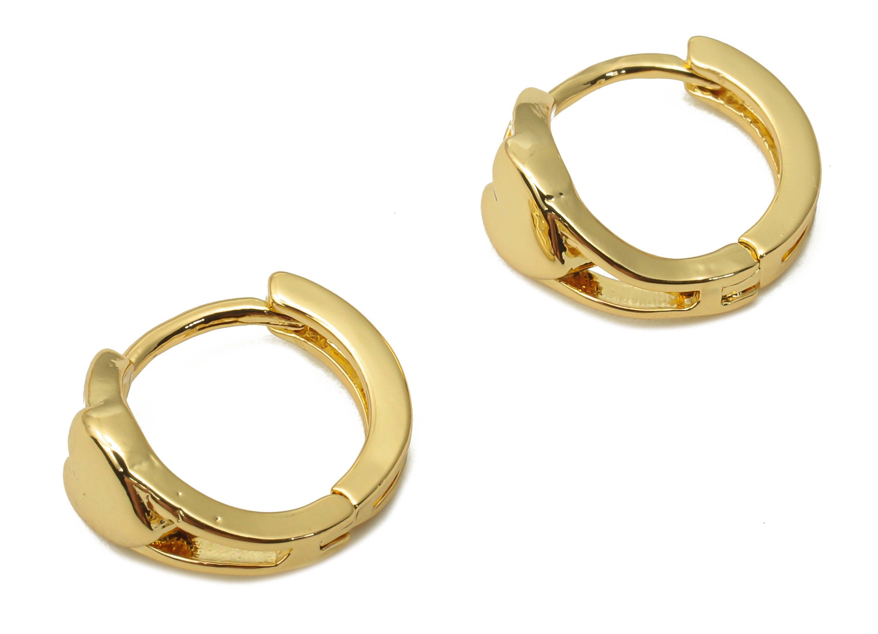 Brass Round Heart Earring Clasps - Brass Round Huggie Hoop Earring - Heart Stud - 18K Real Gold Plated Brass - 12.16x12.16x1.3mm - RGP4836 - DOMEDBAZAAR