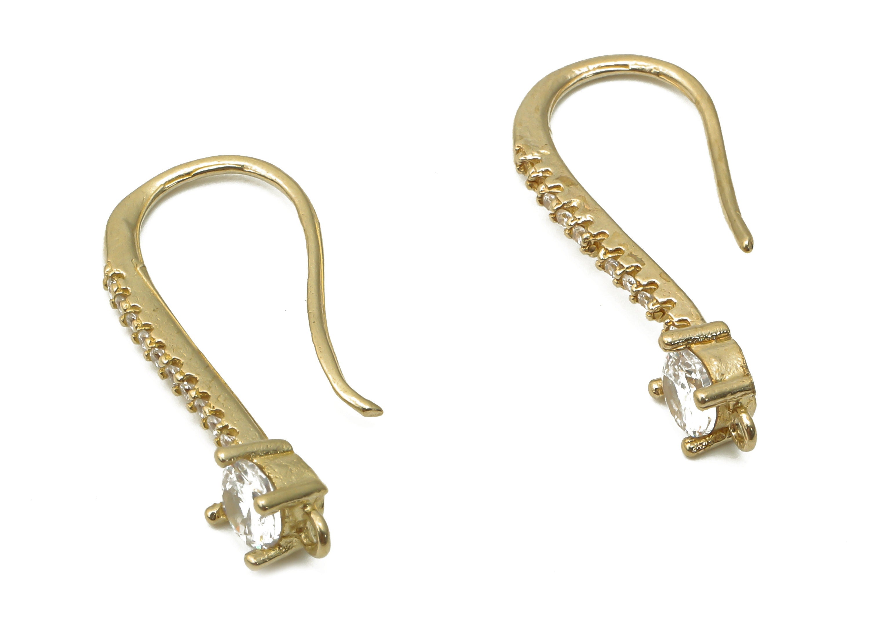Brass Earrings Wires - Raw Brass Earrings Hooks With Zircon - Earring Findings - Brass Earrings - 22.82x10.44x1.55mm - PP7788 - DOMEDBAZAAR