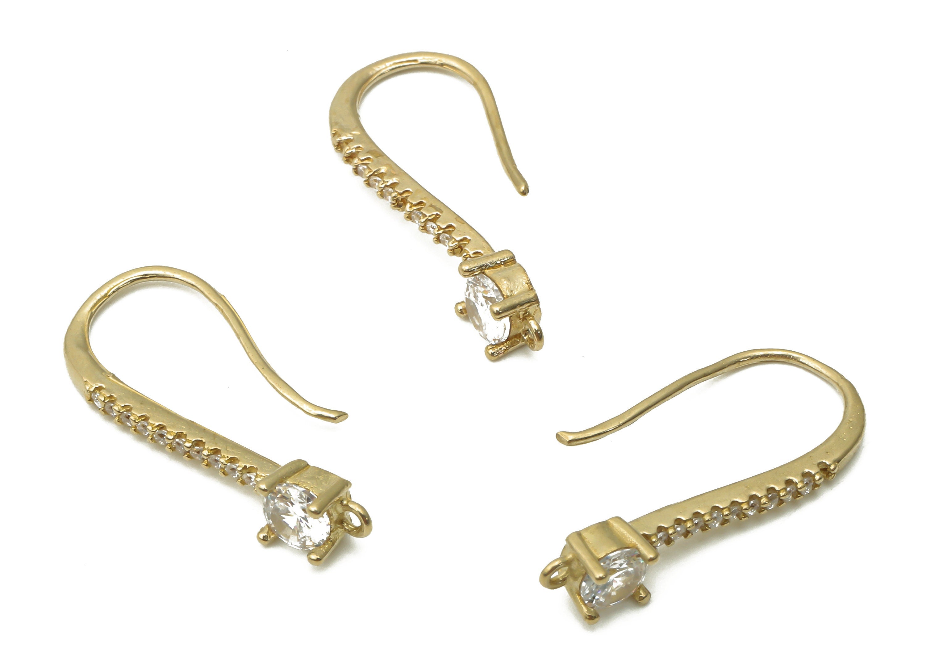 Brass Earrings Wires - Raw Brass Earrings Hooks With Zircon - Earring Findings - Brass Earrings - 22.82x10.44x1.55mm - PP7788 - DOMEDBAZAAR