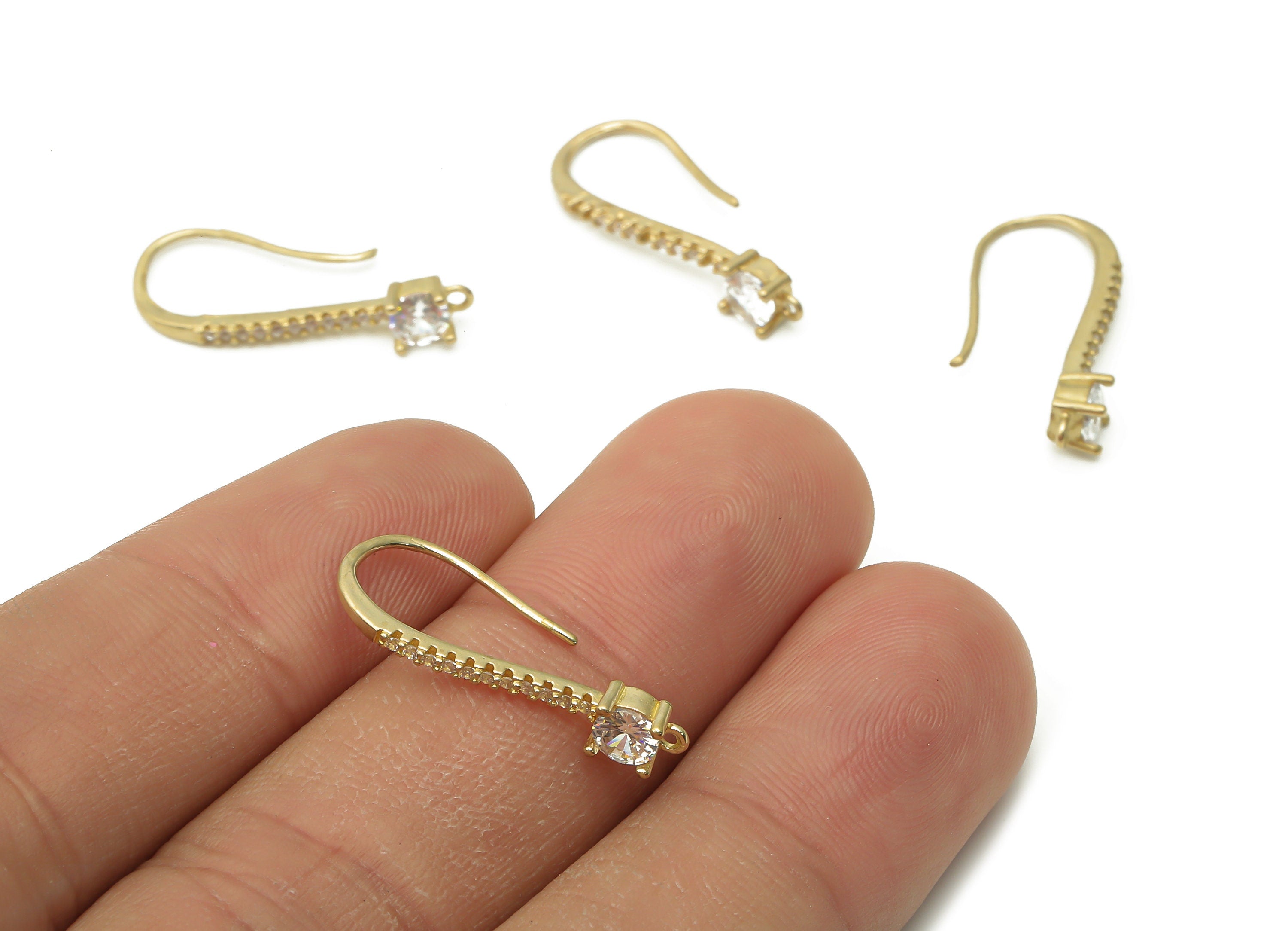 Brass Earrings Wires - Raw Brass Earrings Hooks With Zircon - Earring Findings - Brass Earrings - 22.82x10.44x1.55mm - PP7788 - DOMEDBAZAAR