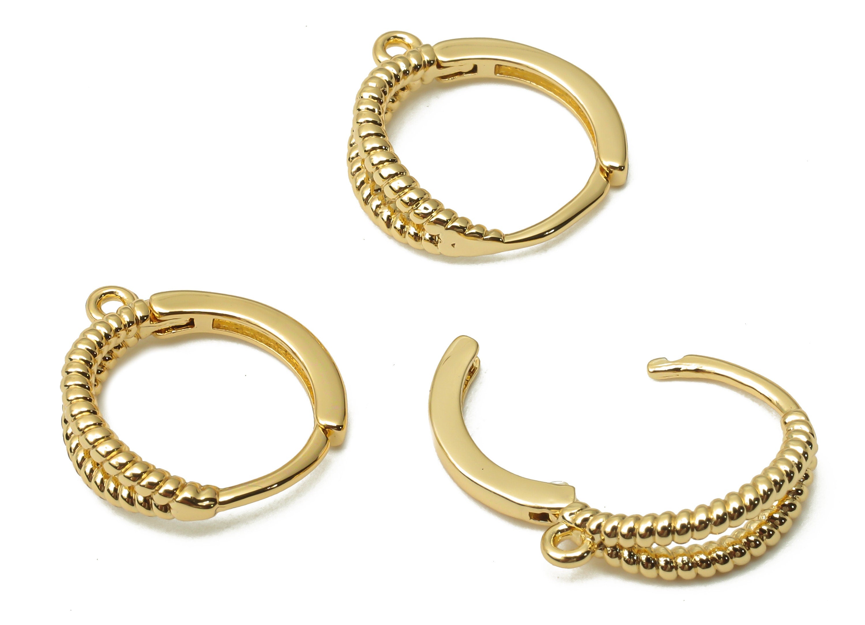 Brass Double Line Spiral Earrings Clasps - Brass Textured Hoop Earring With Loop - 18K Real Gold Plated Brass - 14.11x13.17x1.5mm - RGP4840 - DOMEDBAZAAR