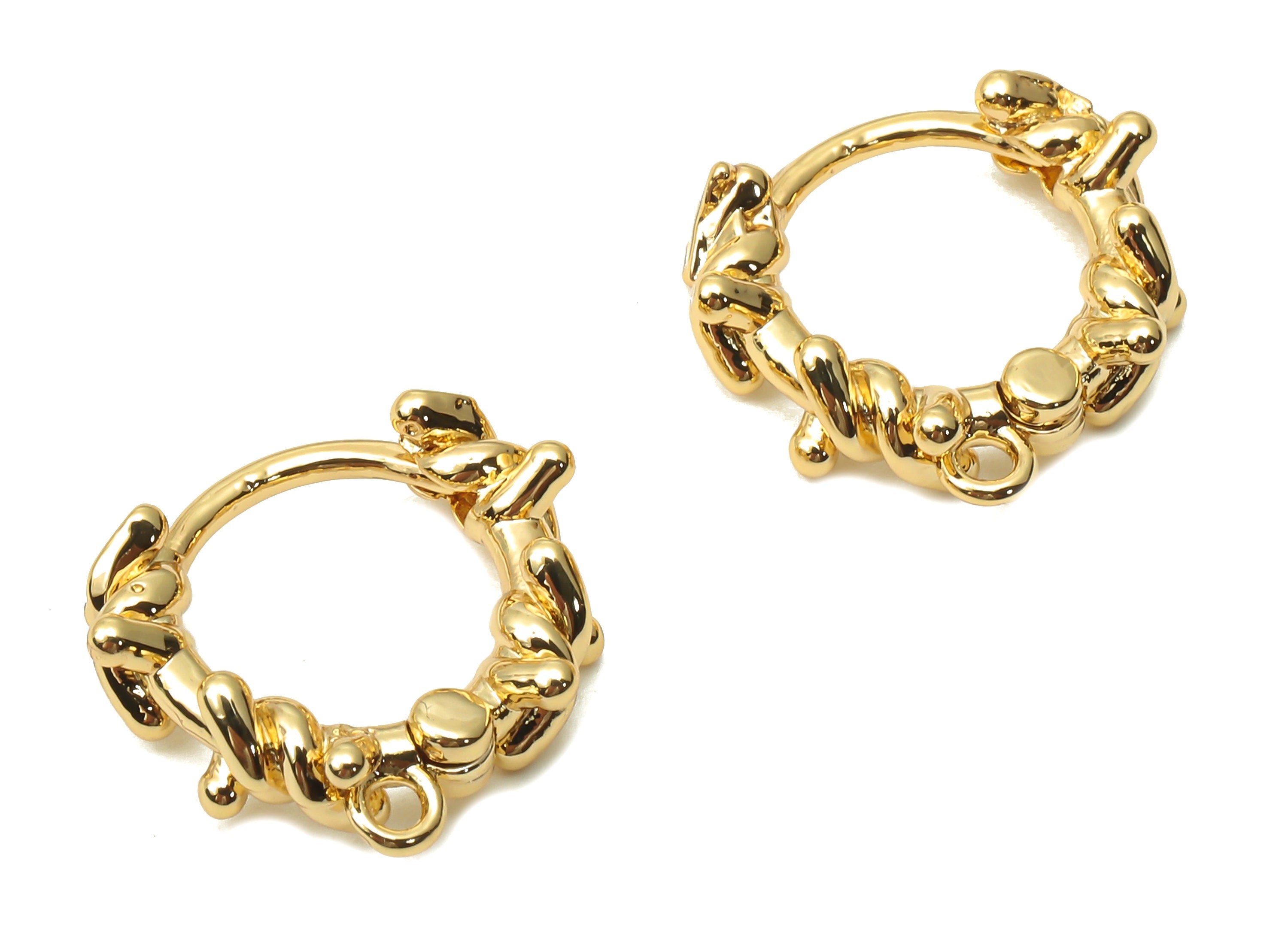 Brass Round Earrings Clasps - Brass Curled Earring - Brass Textured Hoop With Loop - Brass Round Huggie Clasps - 15.08x14.77x3mm - RGP4842 - DOMEDBAZAAR