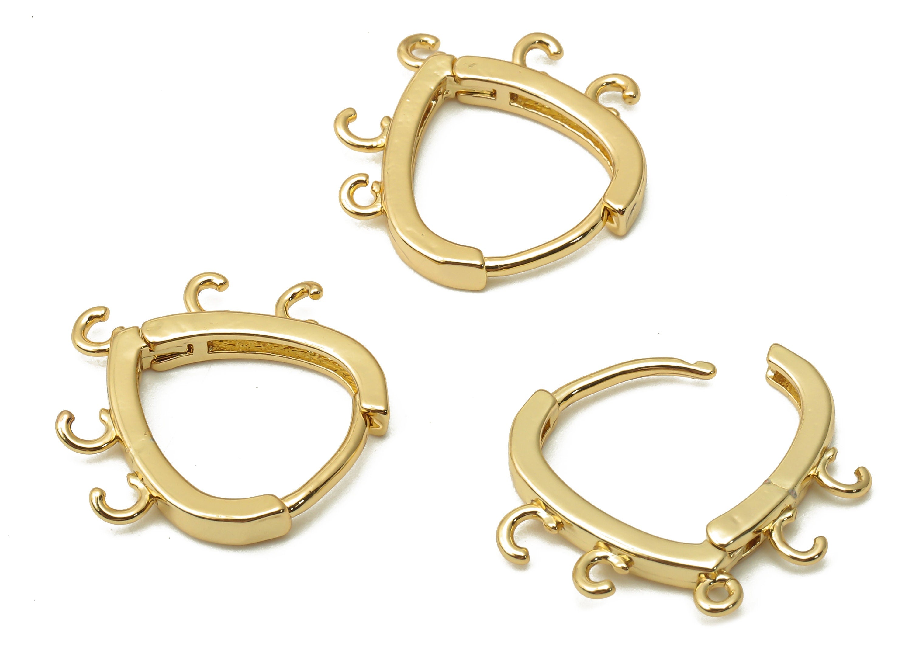 Brass Eyedrop Hoop Earrings Clasps - Brass Huggie Hoop With 5 Loops - Earring Connector - 18K Real Gold Plated - 17.85x17x2.5mm - RGP4849 - DOMEDBAZAAR