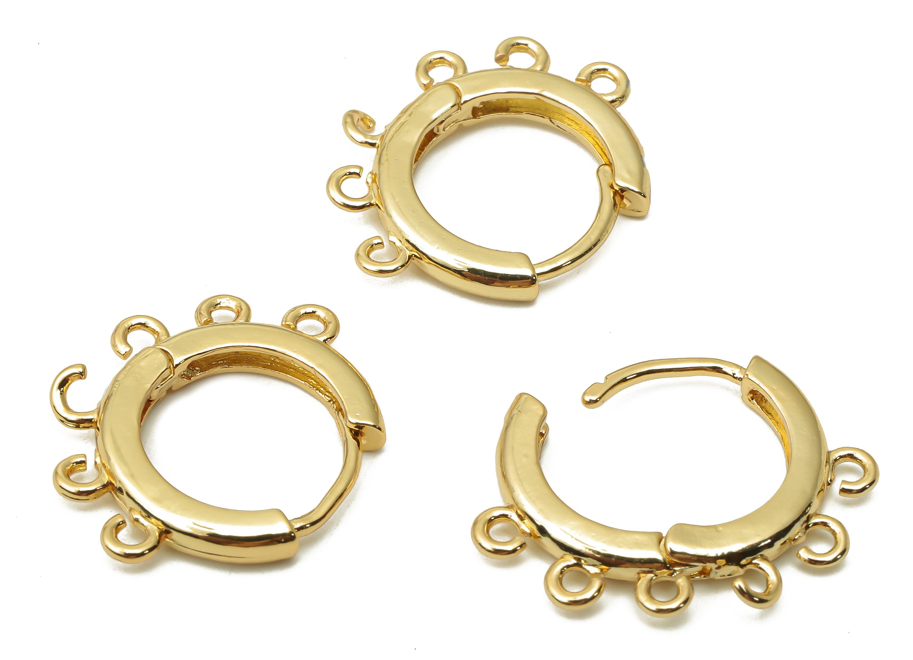 Brass Round Huggie Hoops Earrings - Earring Clasps With 6 Loop - Earring Connector - 18K Real Gold Plated - 21.02x17.04x2.42mm - RGP4851 - DOMEDBAZAAR