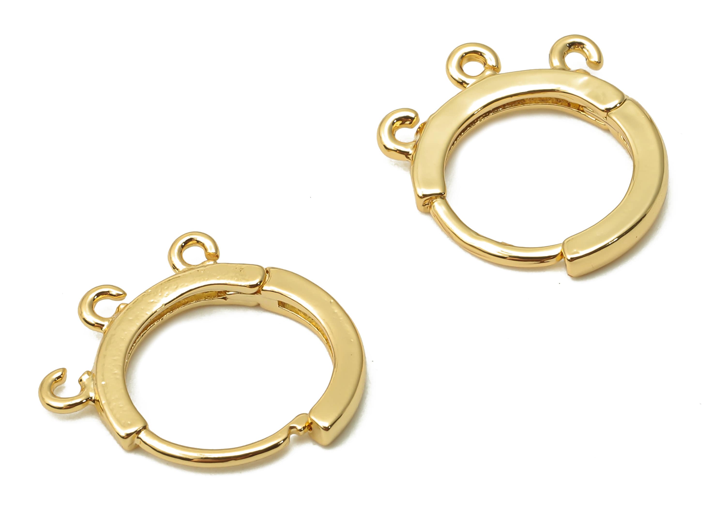 Brass Round Huggie Hoops Earrings - Earring Clasps With 3 Loops - Earring Connector- 18K Real Gold Plated - 15.62x13.14x1.81mm - RGP4854 - DOMEDBAZAAR