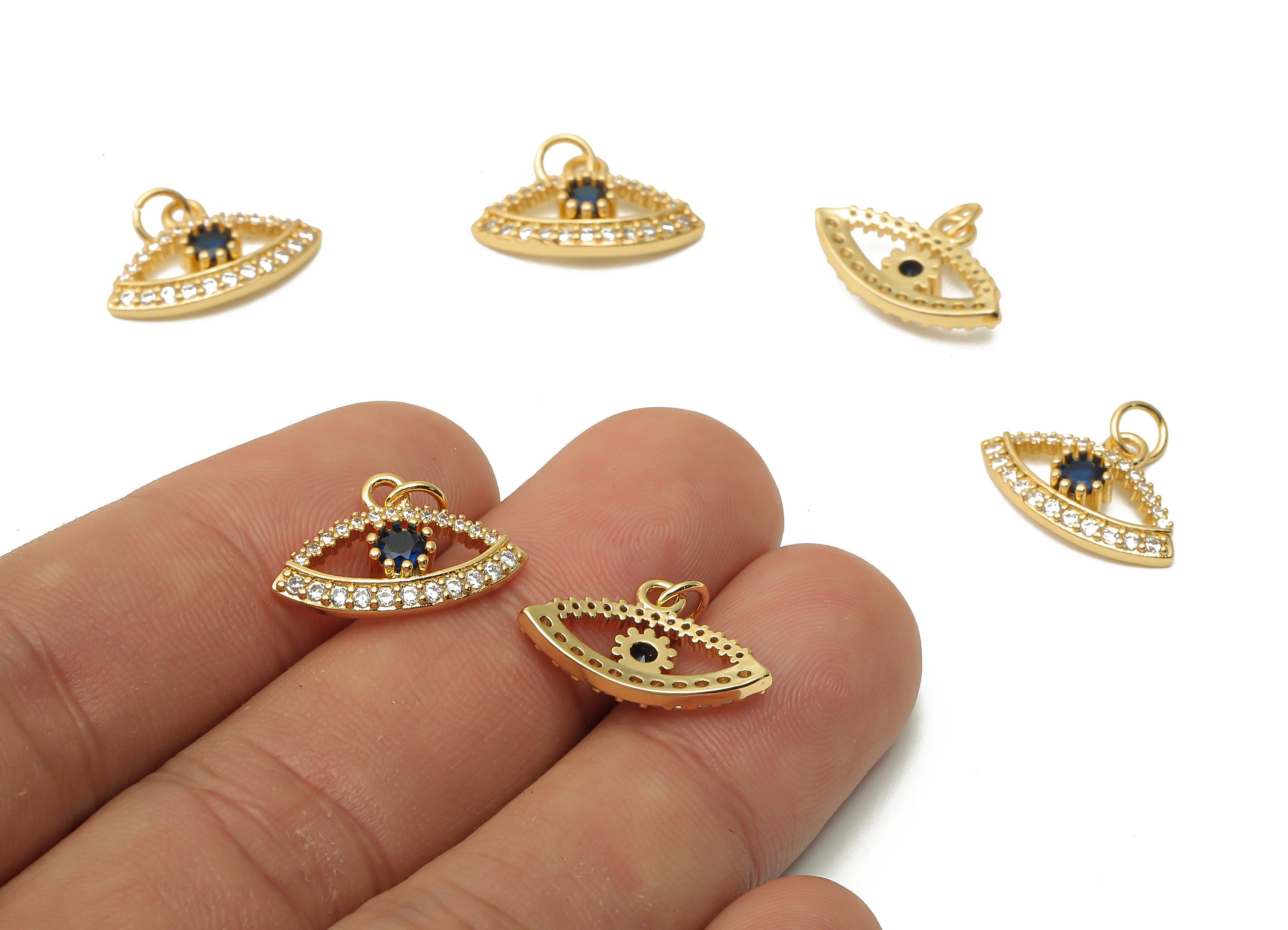 Brass Eyelash Charms - Brass Eyelash Charms With Zircons - Brass Round Eye Earrings - 18K Real Gold Plated -18.06x11.9x1.97mm - RGP4864 - DOMEDBAZAAR