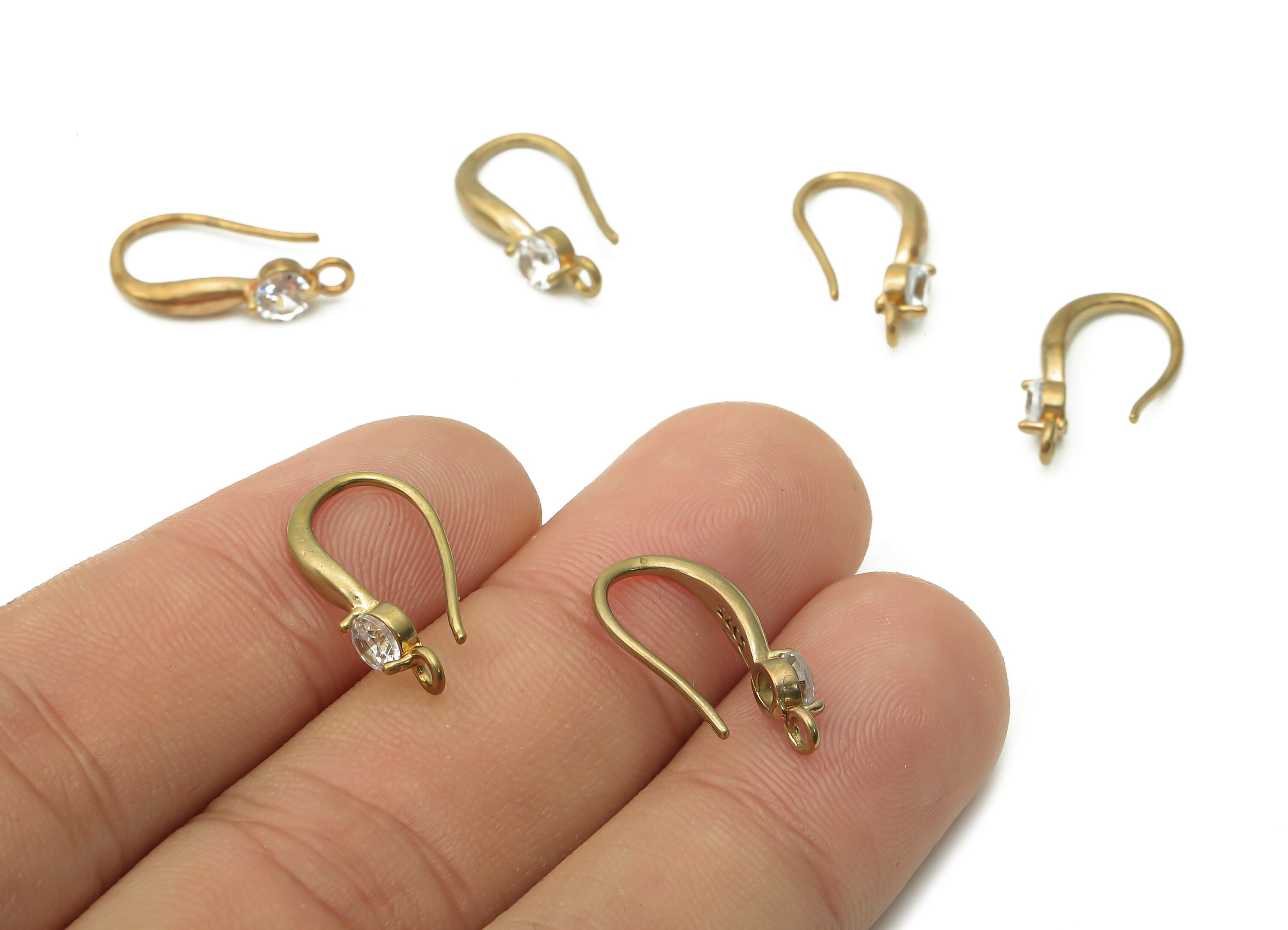 Brass Earrings Wires - Raw Brass Earrings Hooks With Zircon - Brass Earrings Findings - Brass Earrings Charms - 18.62x11.04x2.6mm - PP7802 - DOMEDBAZAAR