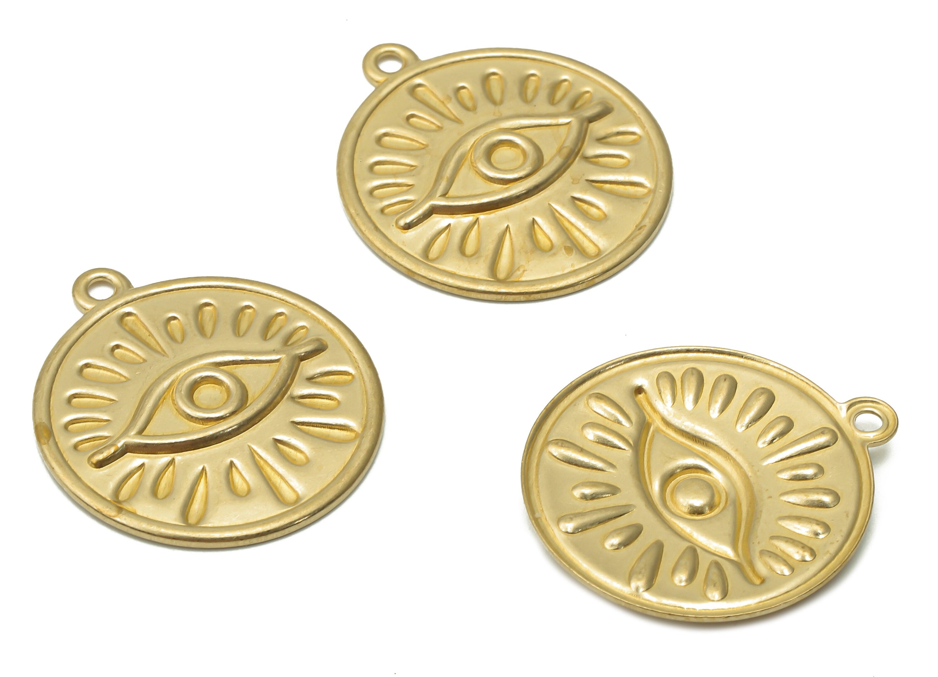 Brass Round Earring Charms - Raw Brass Circle Eye Earring - Brass Sun Eye Pendant - Brass Round Charms - 22.85x20.34x1.8mm - PP7844 - DOMEDBAZAAR