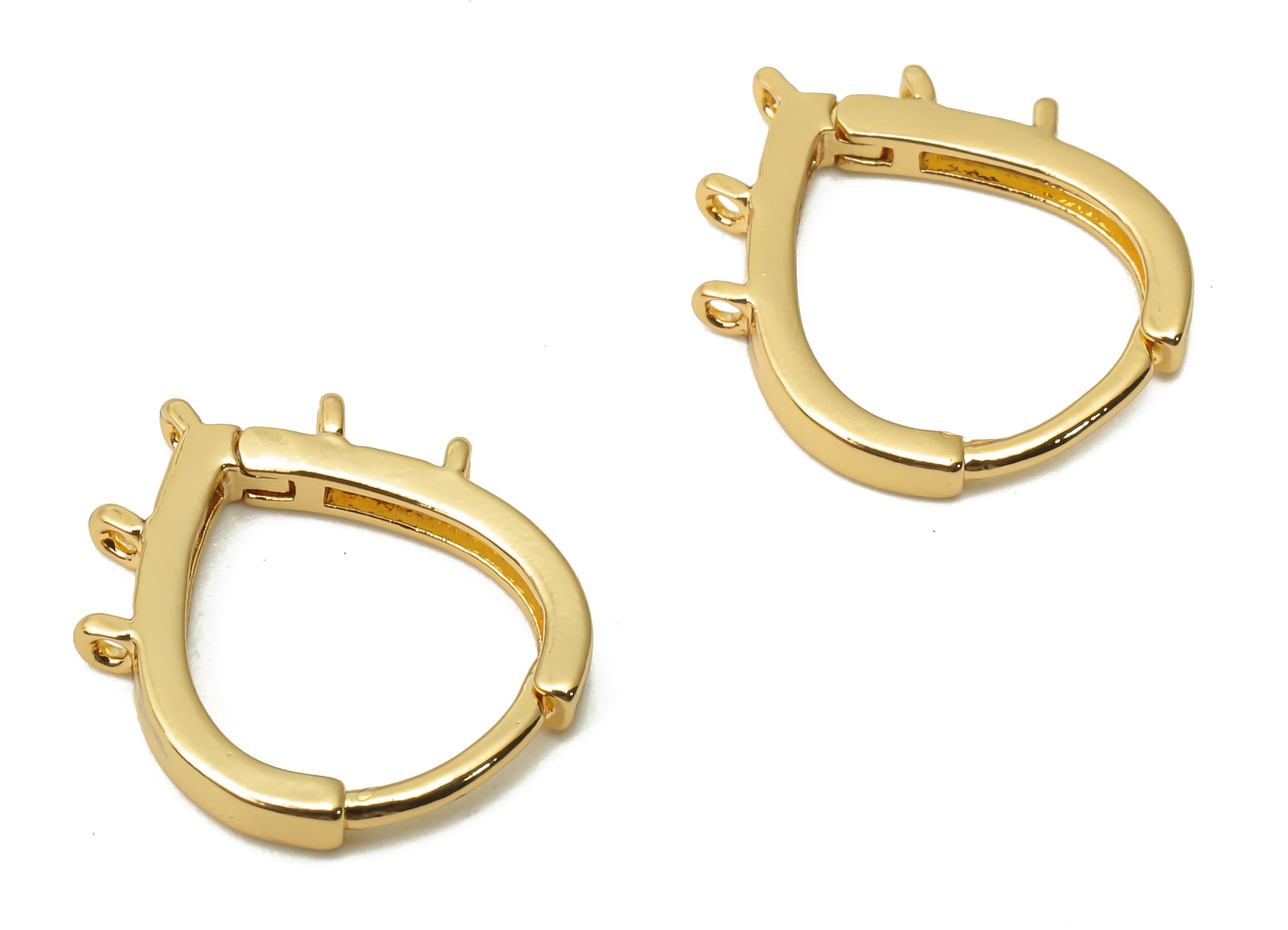 Brass Drop Earrings Clasps - Earrings Connector with 5 Loop- Brass Huggie Hoop Earrings - 18K Real Gold Plated - 14.2x11.85x1.6mm - RGP4881 - DOMEDBAZAAR