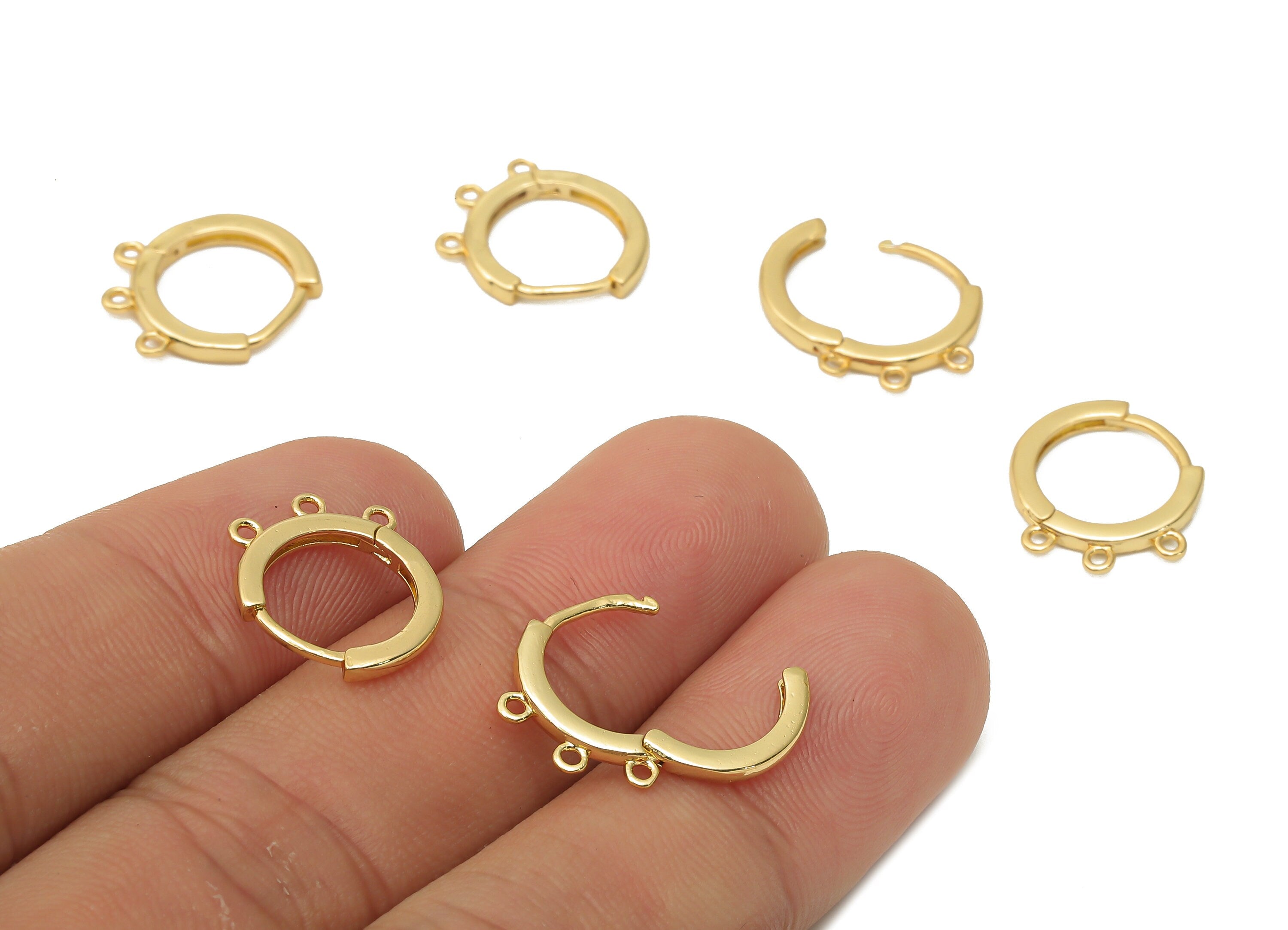 Brass Circle Earrings Clasps - Huggie Hoop With 3 Loops - Brass Earrings Hoop Clasps - 18K Real Gold Plated - 14.47x12.74x1.67mm - RGP4885 - DOMEDBAZAAR