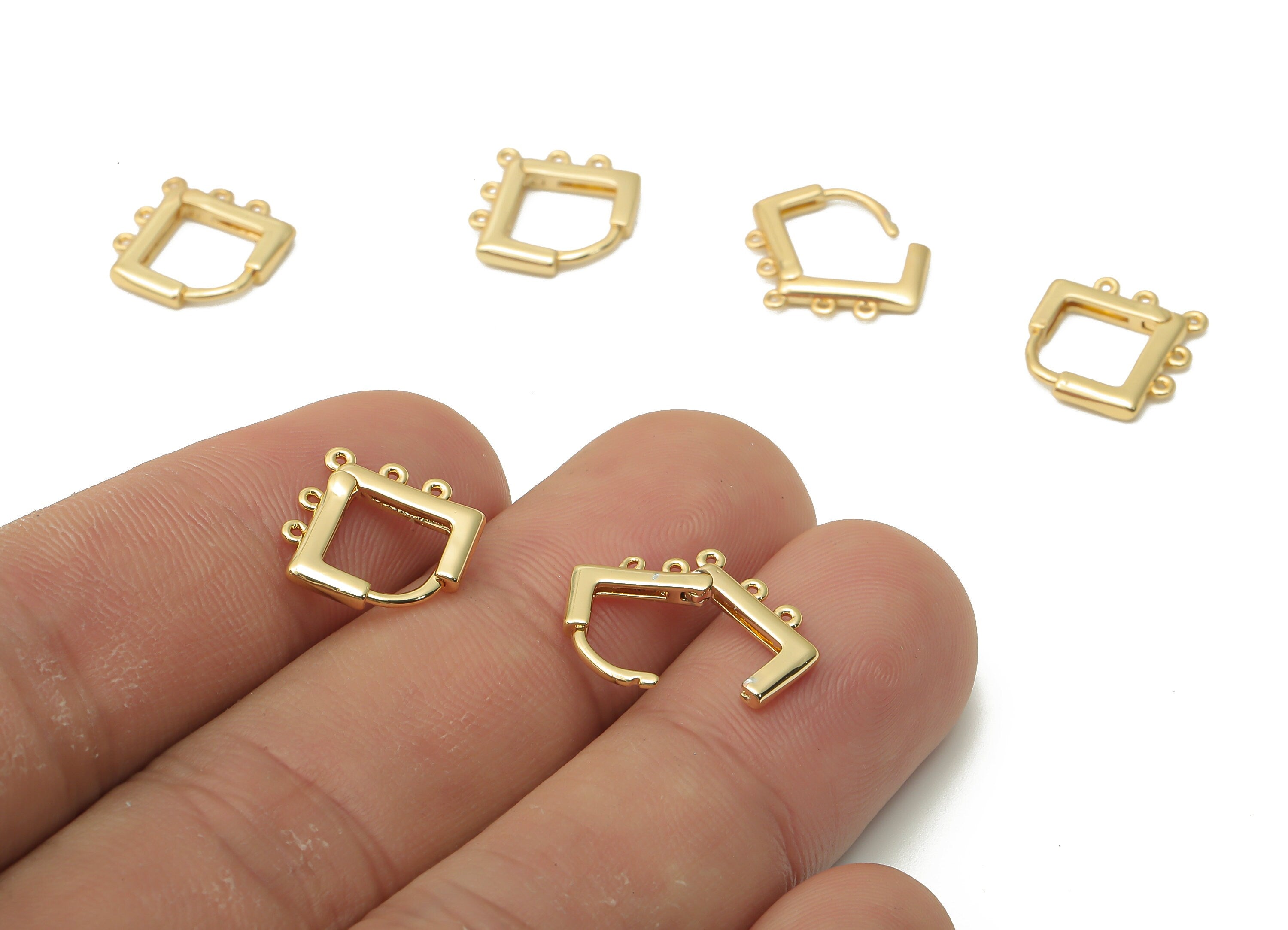 Brass Half Square Earrings Clasps - Square Hoop With Loops -Diamond Clasps With 5 loops - 18K Real Gold Plated - 13.58x12.48x1.58mm -RGP4886 - DOMEDBAZAAR