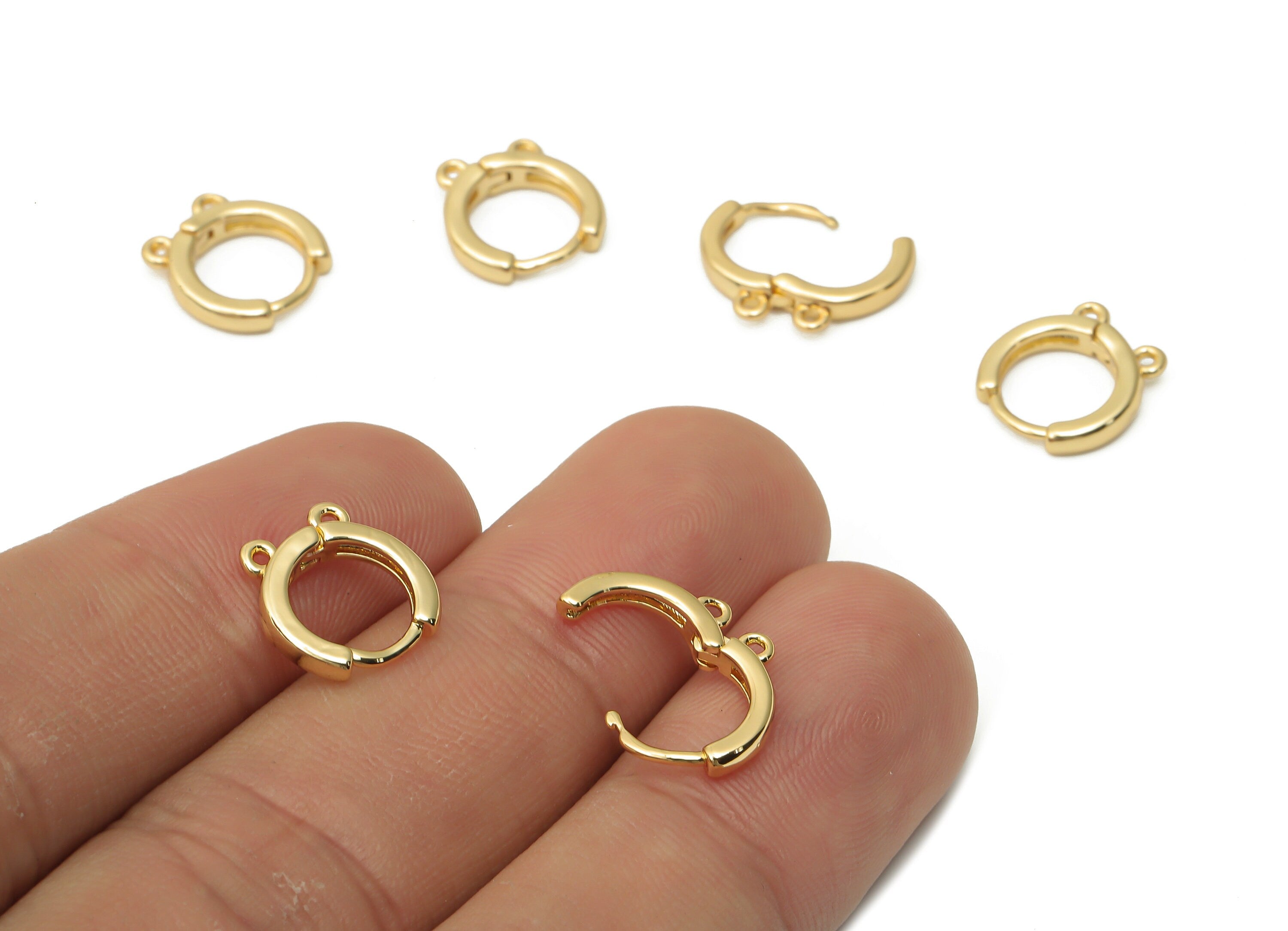 Brass Round Earring Clasps - Clasps Connector - Brass Earring Huggie Hoop With Loops - 18K Real Gold Plated -11.5x10.33x2.46mm - RGP4888 - DOMEDBAZAAR