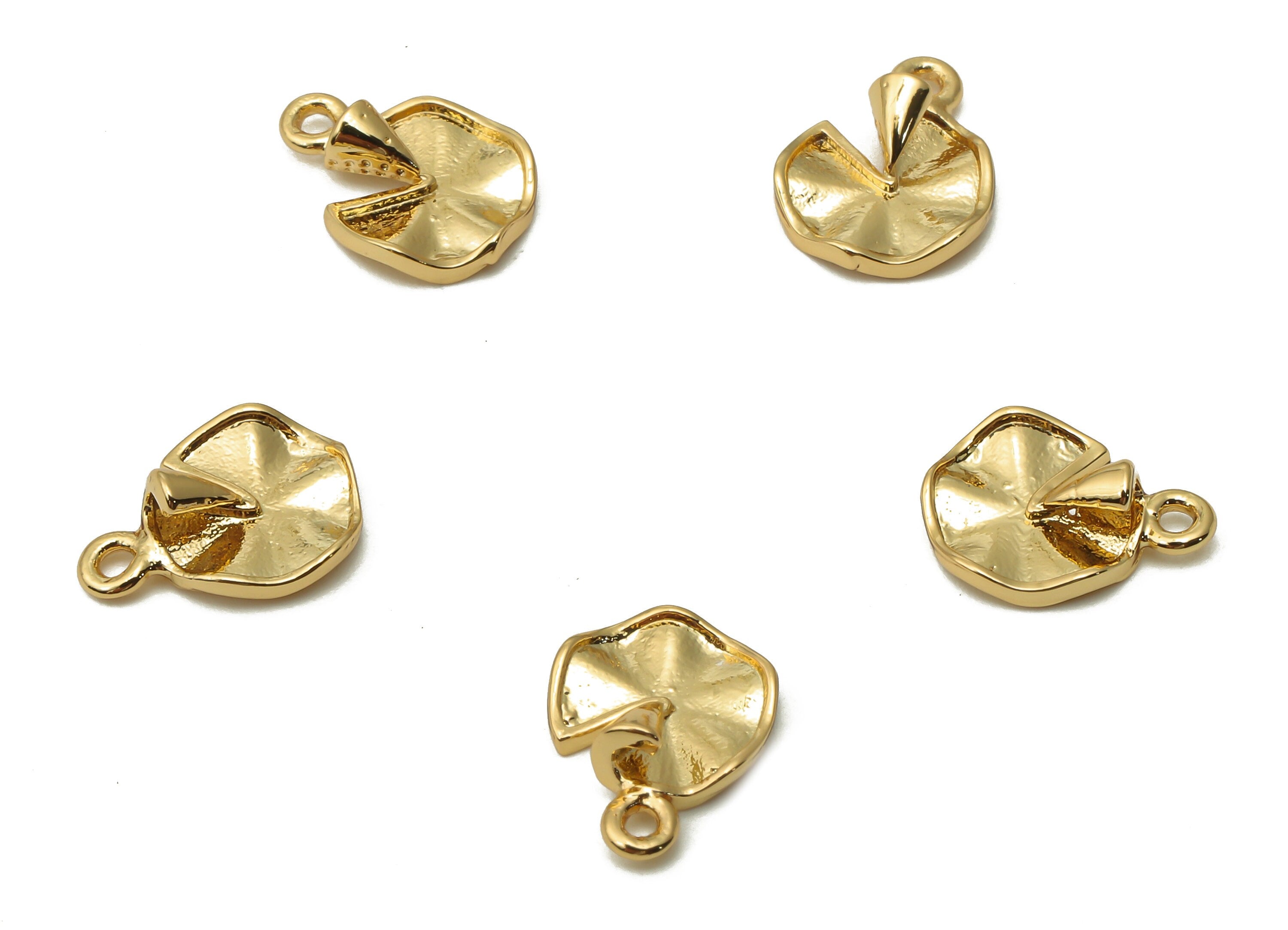 Brass Round Earring Charms - Textured Mini Circle Wave For Bracelet - Wavy Spots Pendant - 18k Real Gold Plated - 10.12x 7.66x 0.9mm-RGP4895 - DOMEDBAZAAR