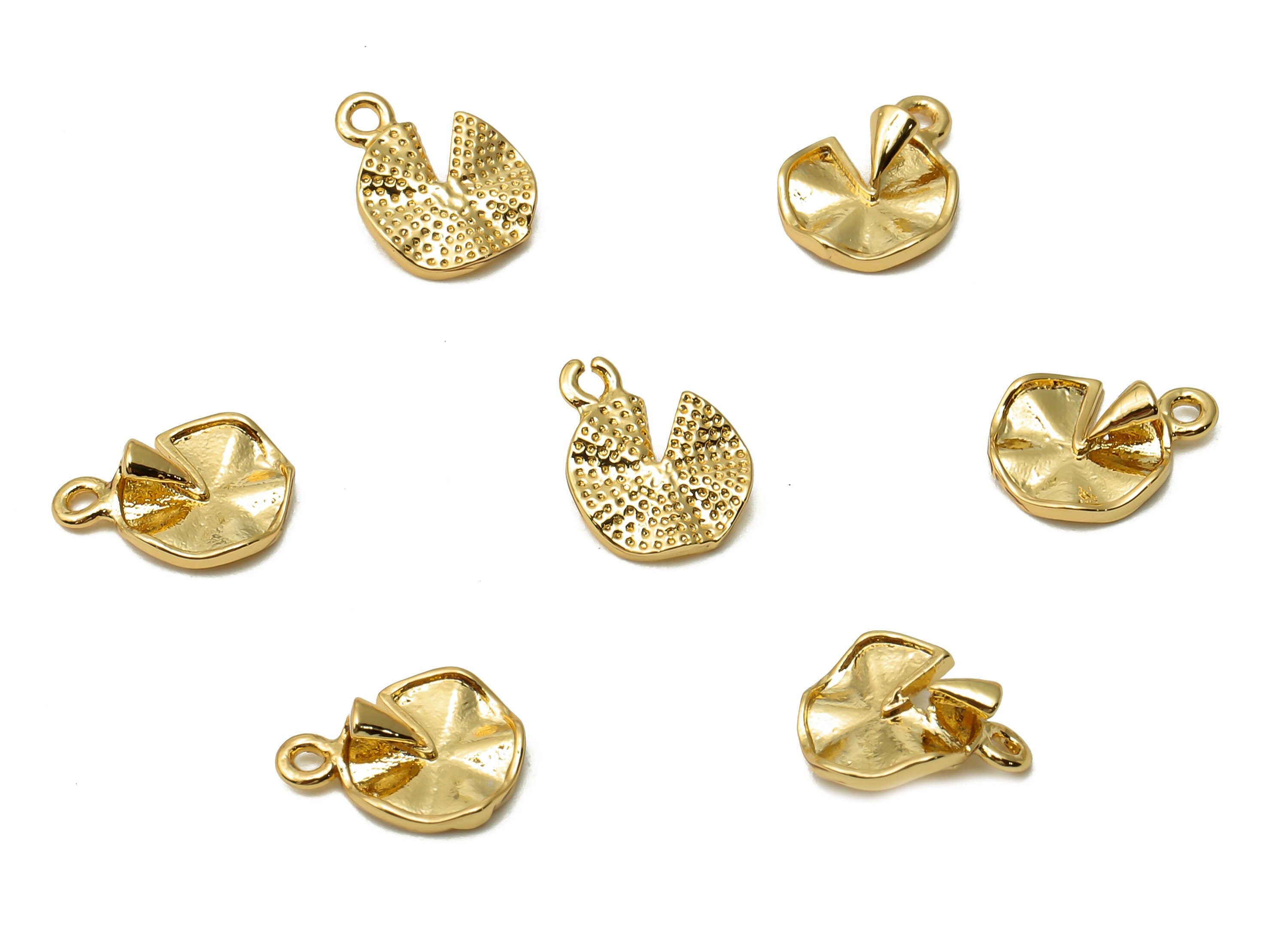 Brass Round Earring Charms - Textured Mini Circle Wave For Bracelet - Wavy Spots Pendant - 18k Real Gold Plated - 10.12x 7.66x 0.9mm-RGP4895 - DOMEDBAZAAR