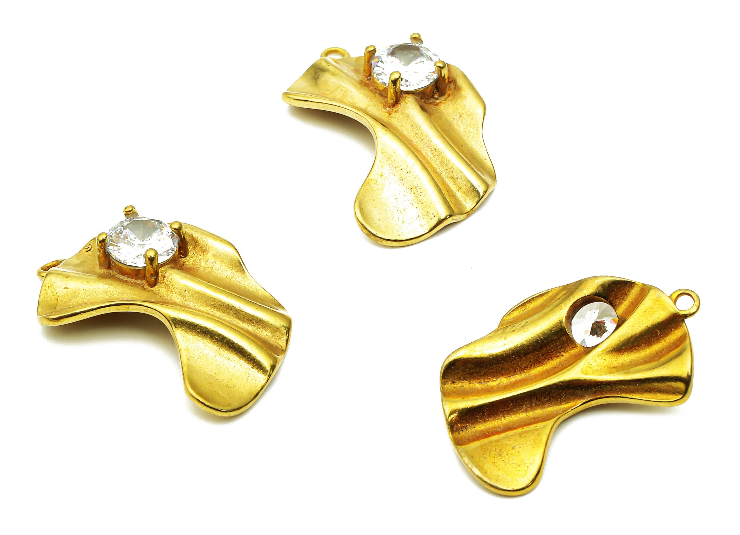 Brass C Earring Charms With Zircon - Brass Waterlily Pendant - Brass Moon Pendant - Brass C Pendant - C Pendant - 23.54x 15.7x 2m -RGP4899 - DOMEDBAZAAR