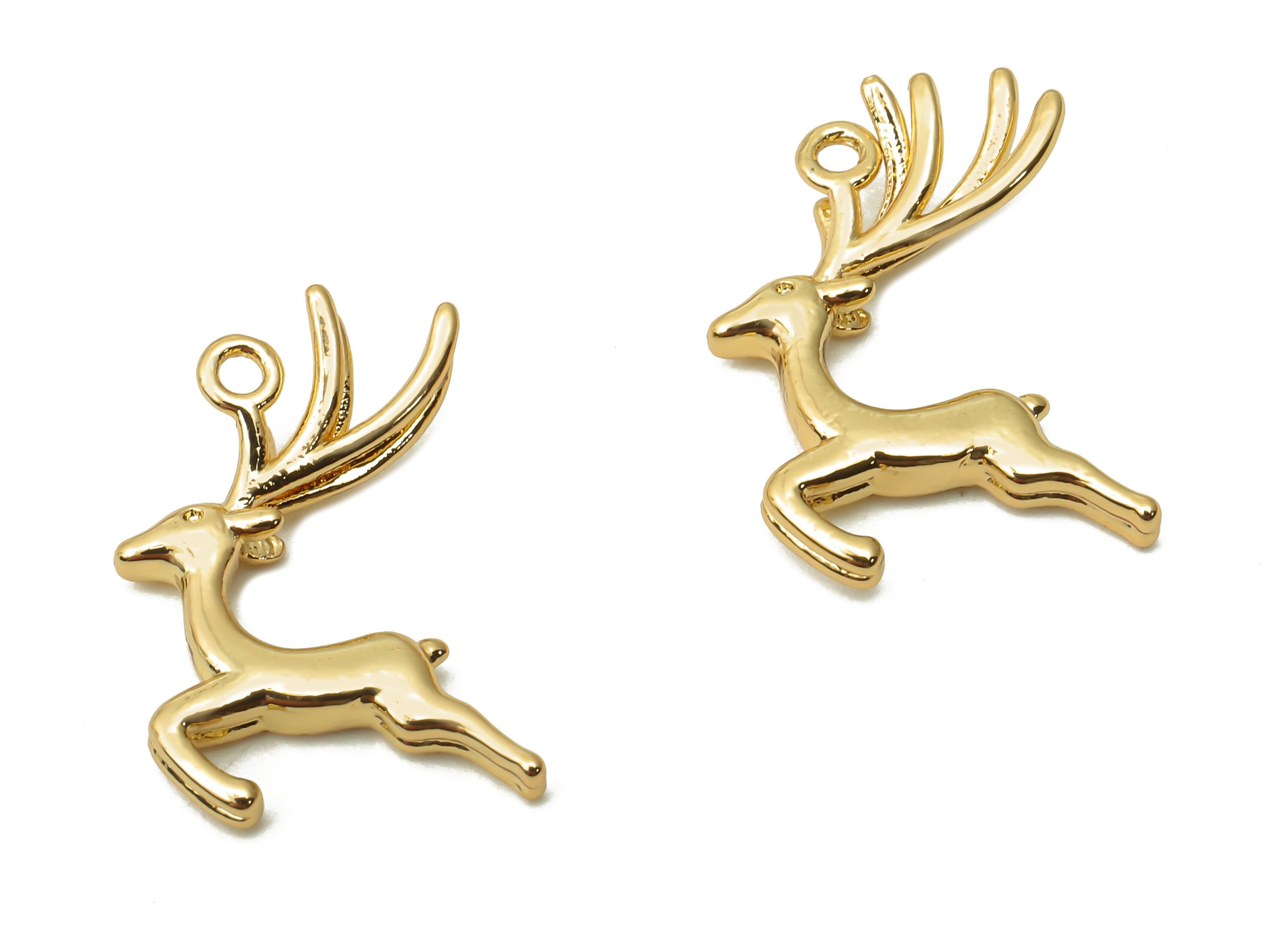 Brass Deer Earrings Charm - Brass Deer Pendant - Deer Gold Plated Pendant - 18K Real Gold Plated Brass - 17.73x10.87x2.2mm - RGP4902 - DOMEDBAZAAR