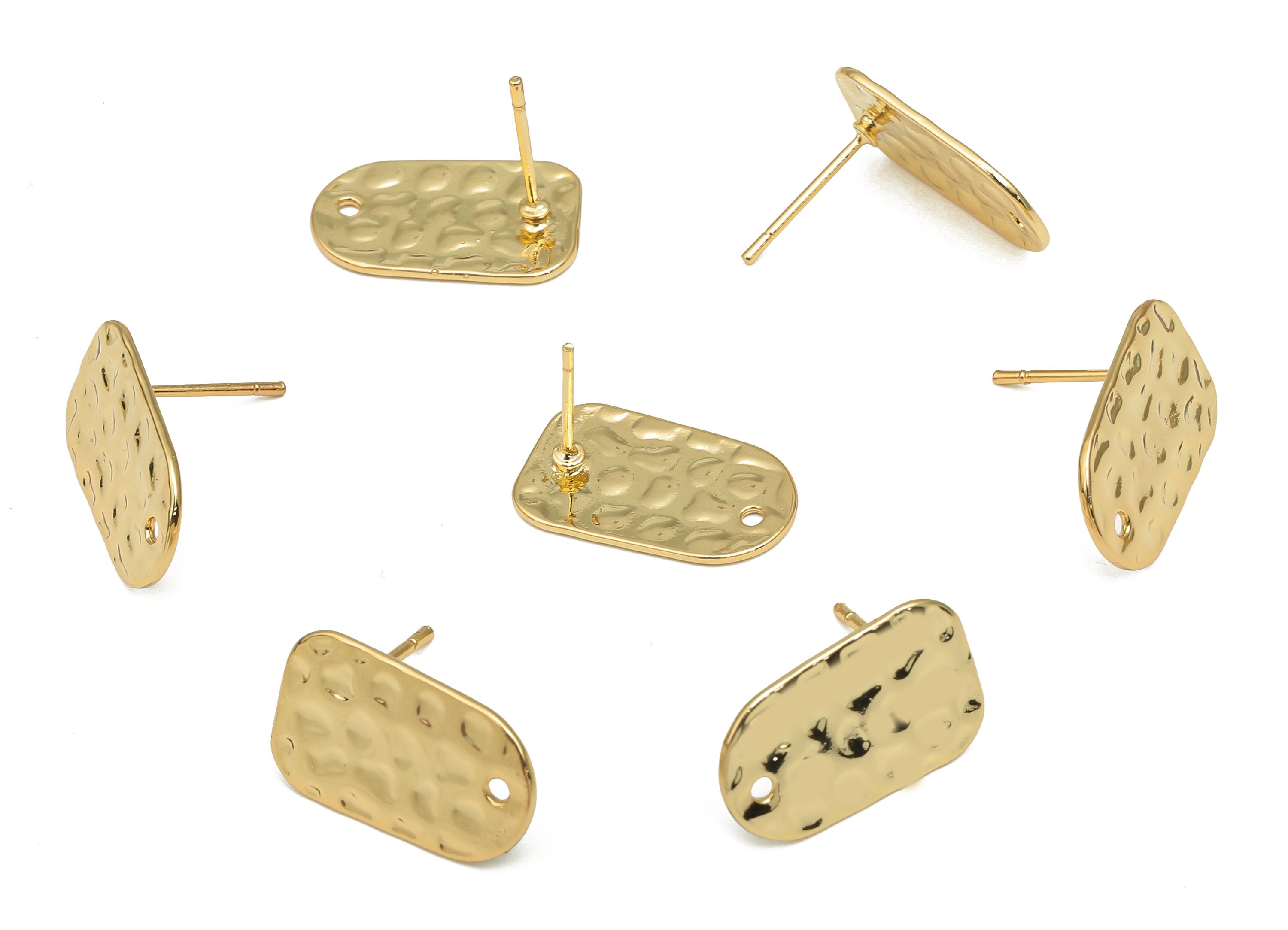 Brass Earring Stud - Brass Hammered Oval Dome Stud Earring - 18K Real Gold Plated Brass Post - Imitation Silver Stud - 18.3x11.5x1mm-RGP4540 - DOMEDBAZAAR