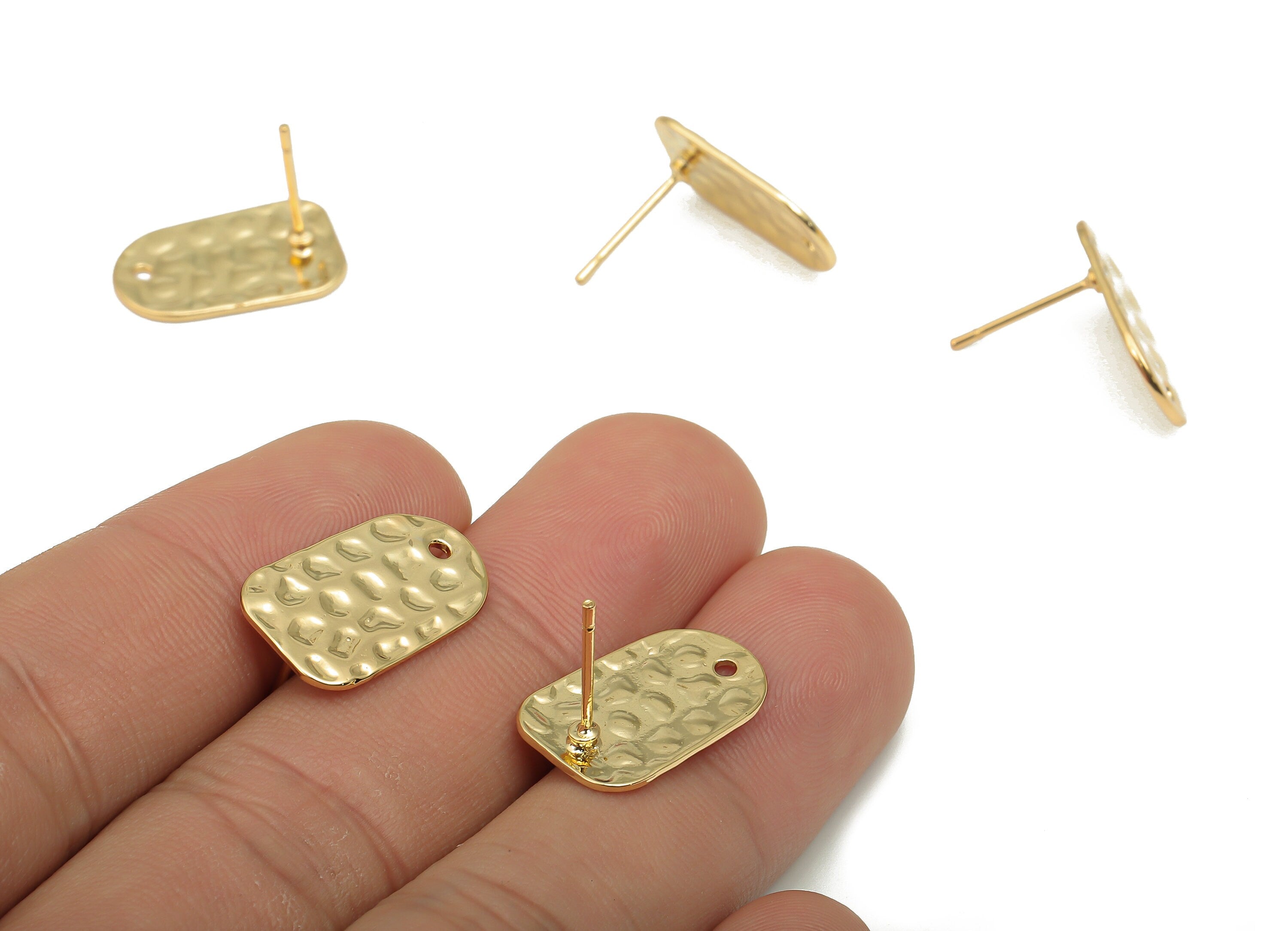 Brass Earring Stud - Brass Hammered Oval Dome Stud Earring - 18K Real Gold Plated Brass Post - Imitation Silver Stud - 18.3x11.5x1mm-RGP4540 - DOMEDBAZAAR